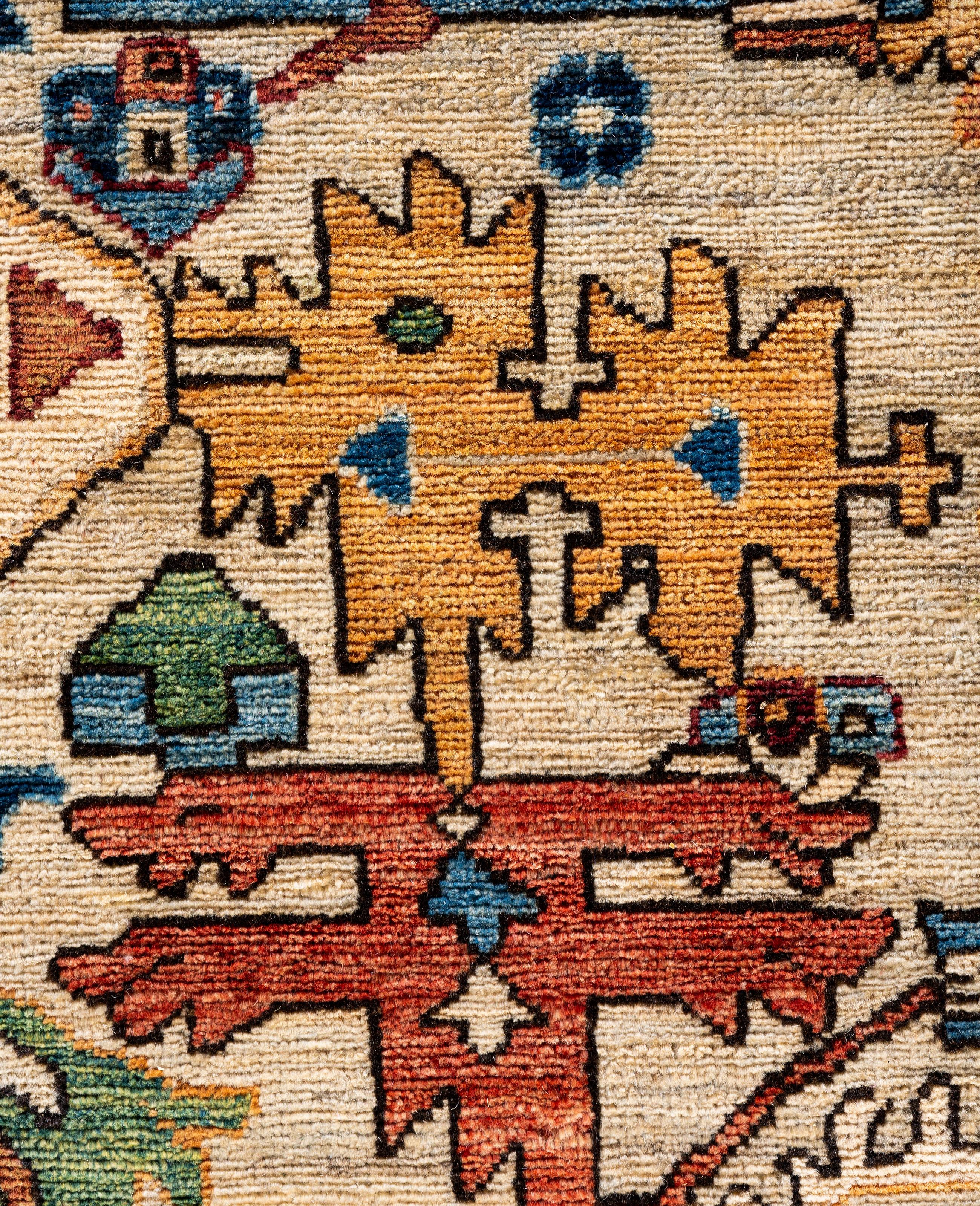 Pakistani Traditional Tribal Serapi Wool Hand Knotted Ivory Area Rug 8' 1