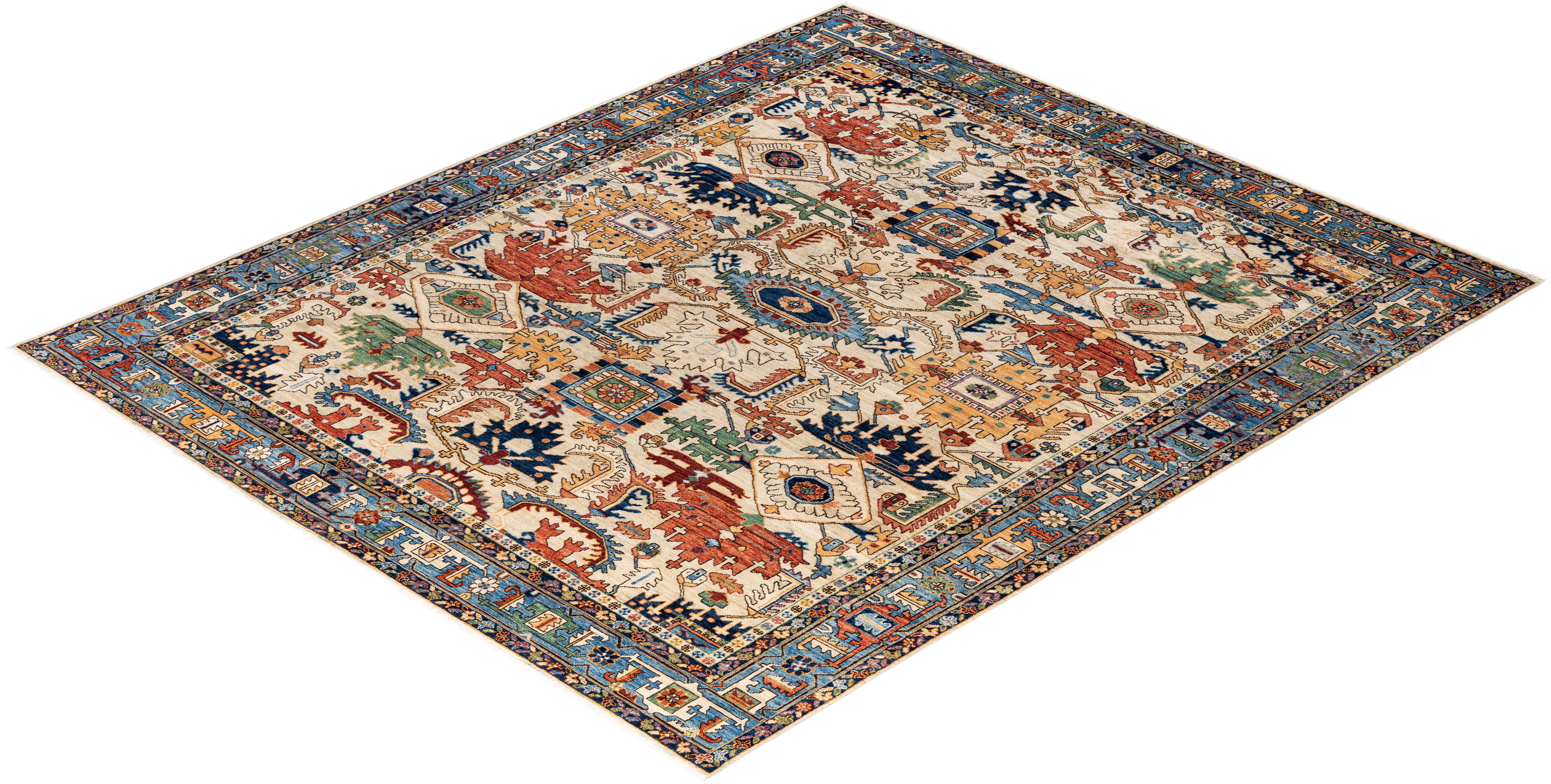Traditional Tribal Serapi Wool Hand Knotted Ivory Area Rug 8' 1