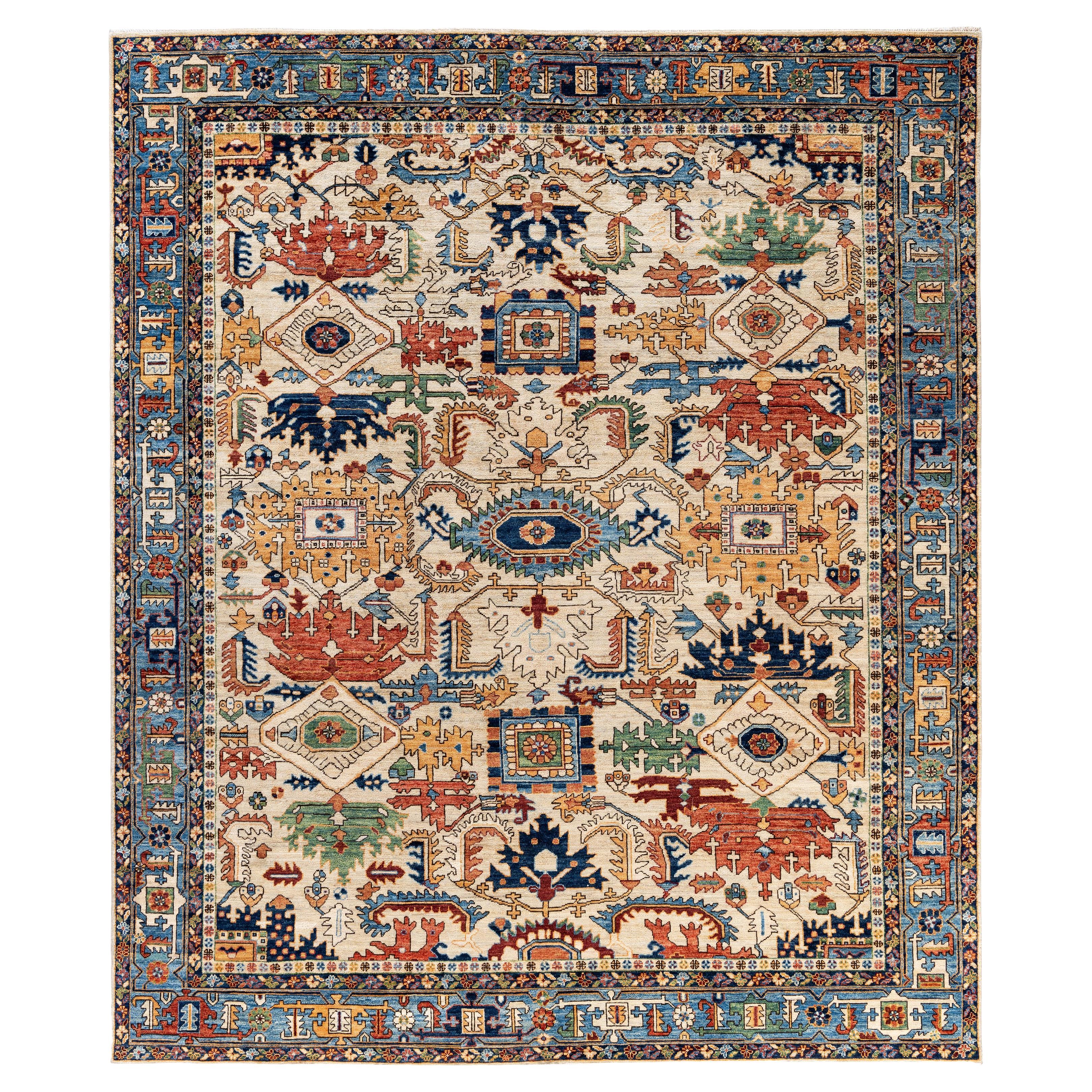 Traditional Tribal Serapi Wool Hand Knotted Ivory Area Rug 8' 1" x 9' 8"