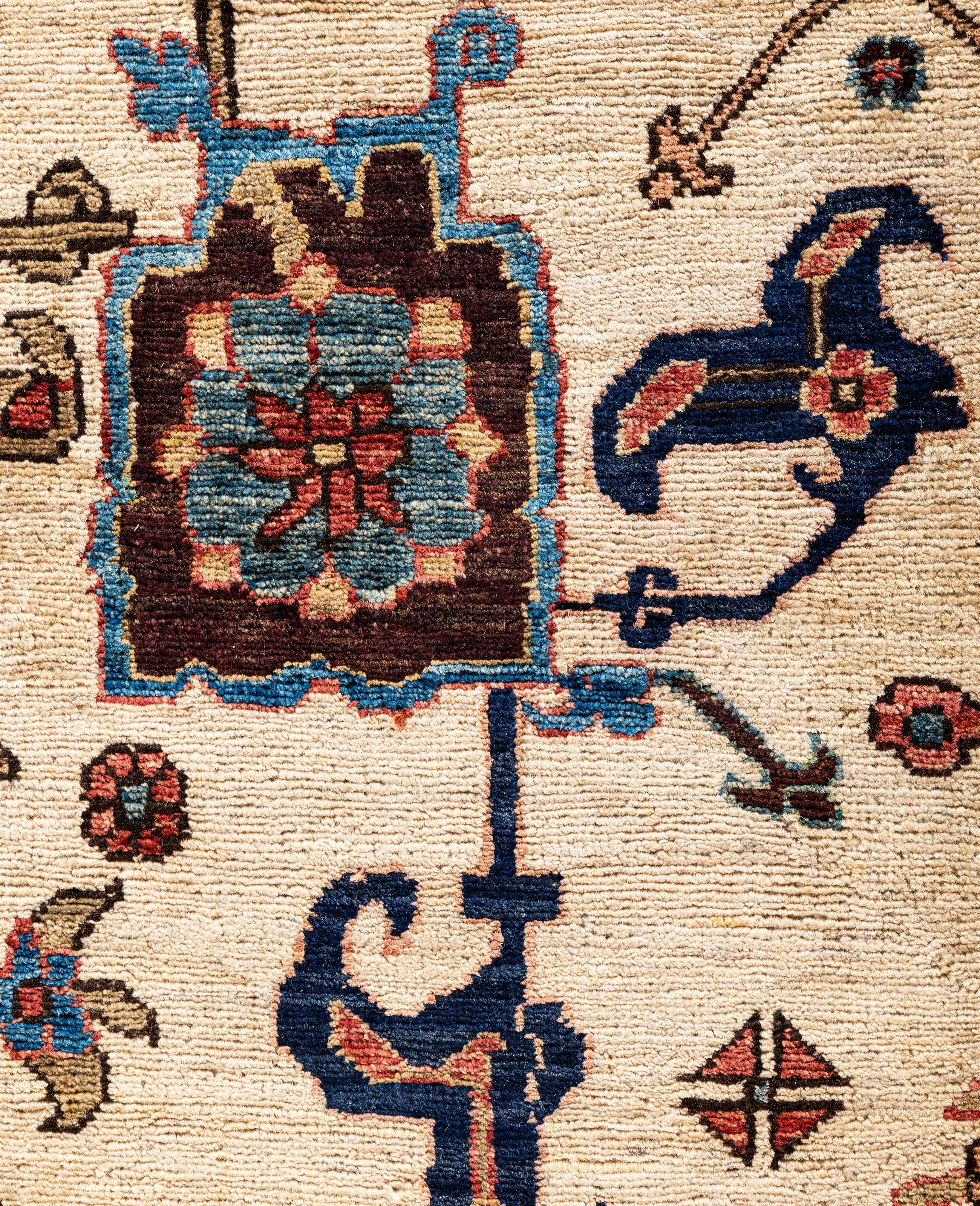 Pakistanais Tapis traditionnel tribal Serapi en laine ivoire noué à la main 8' 10
