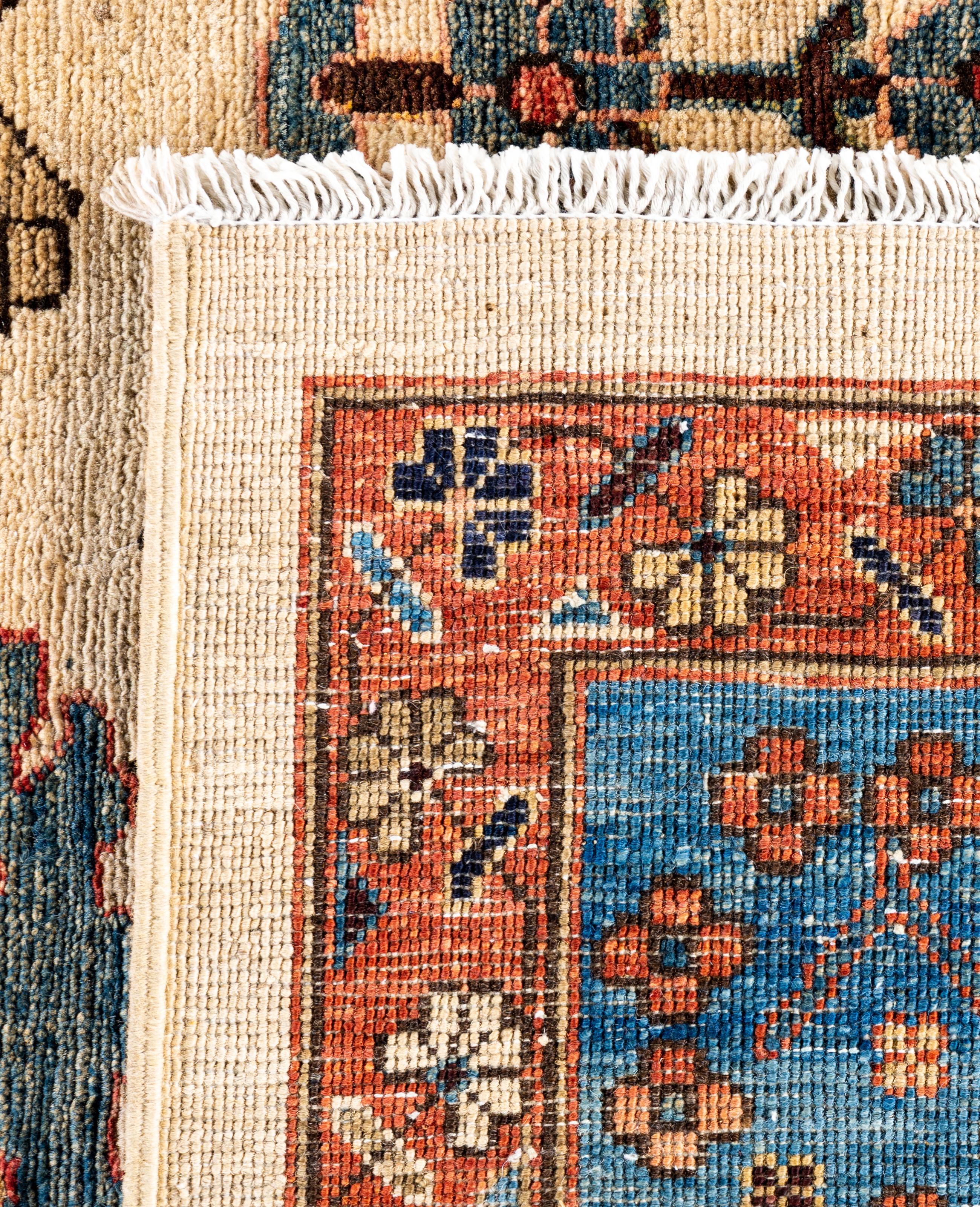 Tapis traditionnel tribal Serapi en laine ivoire noué à la main 8' 10