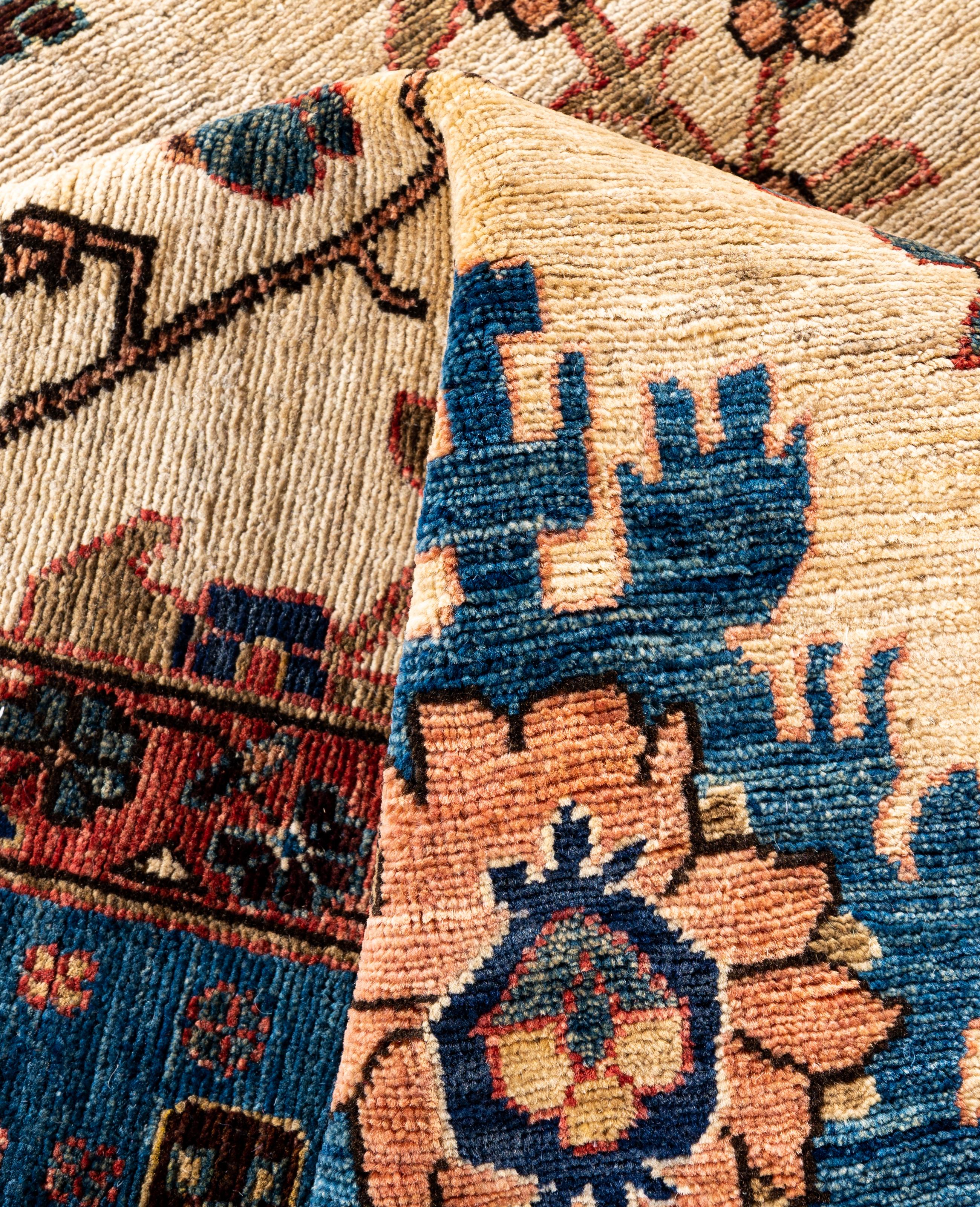 Laine Tapis traditionnel tribal Serapi en laine ivoire noué à la main 8' 10