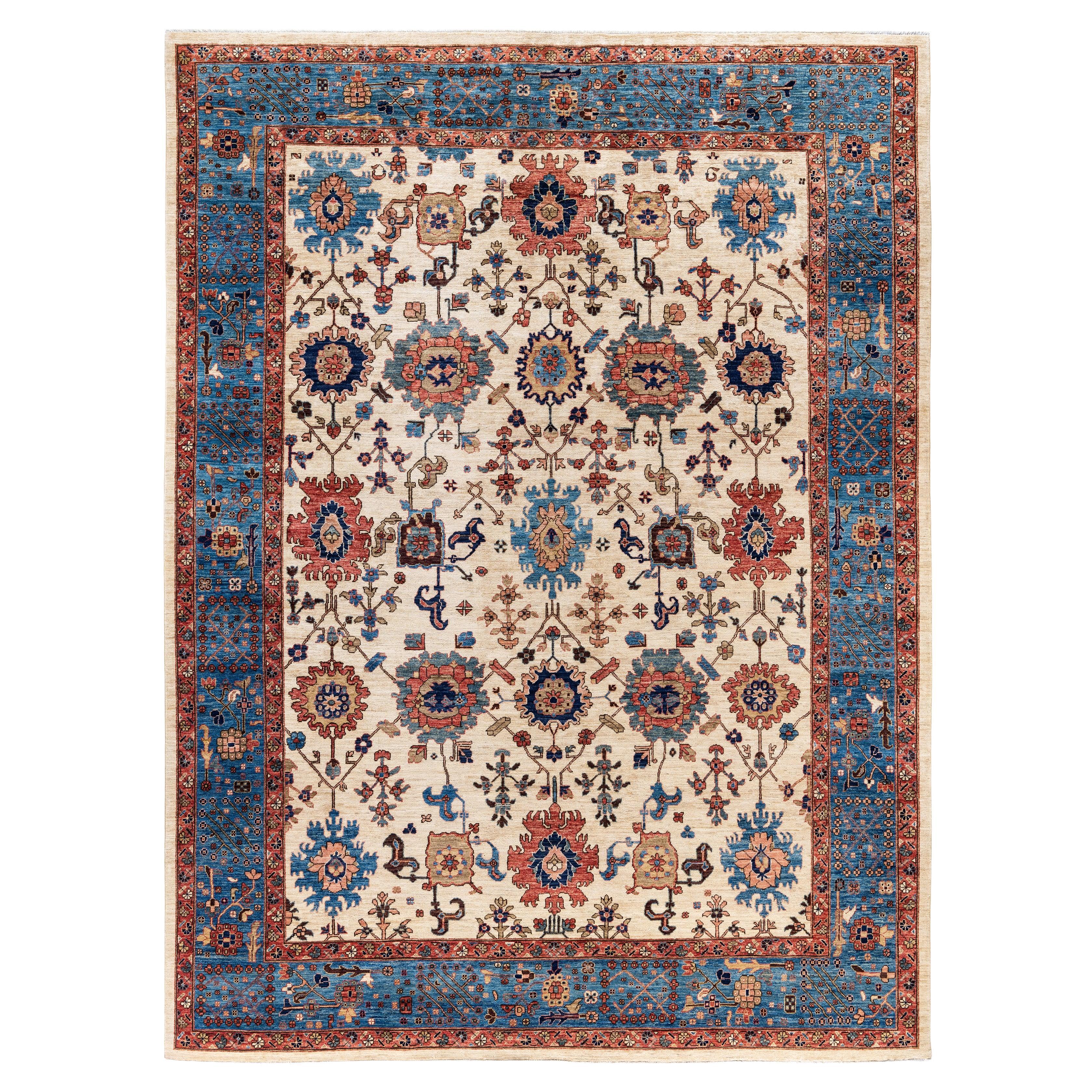 Traditional Tribal Serapi Wool Hand Knotted Ivory Area Rug 8' 10" x 12' 0"