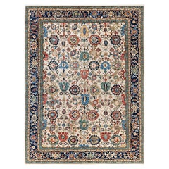 Tapis traditionnel tribal Serapi en laine ivoire noué à la main 8' 11" x 11' 11"