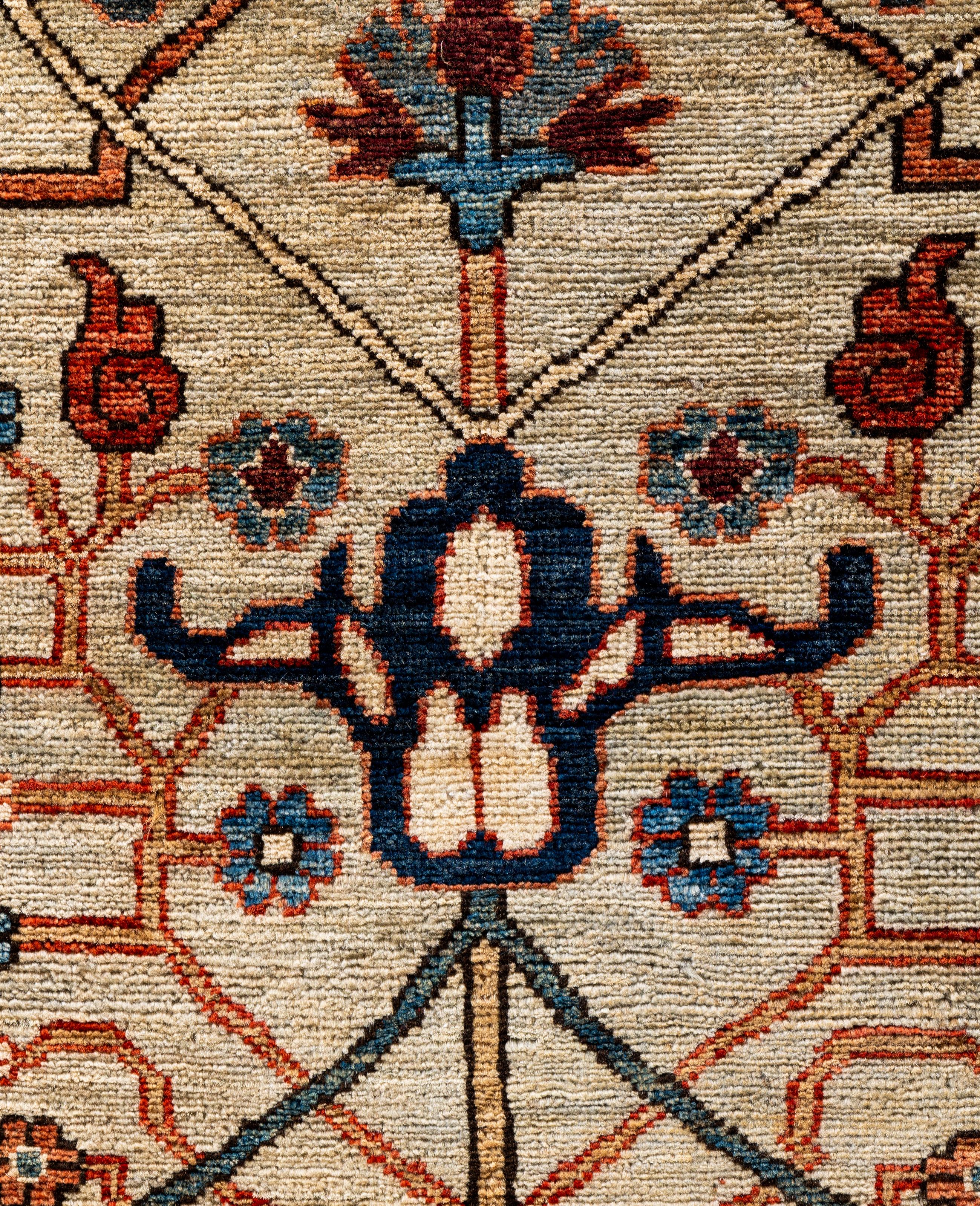 Alfombra tribal tradicional Serapi de lana anudada a mano en marfil 9' 0