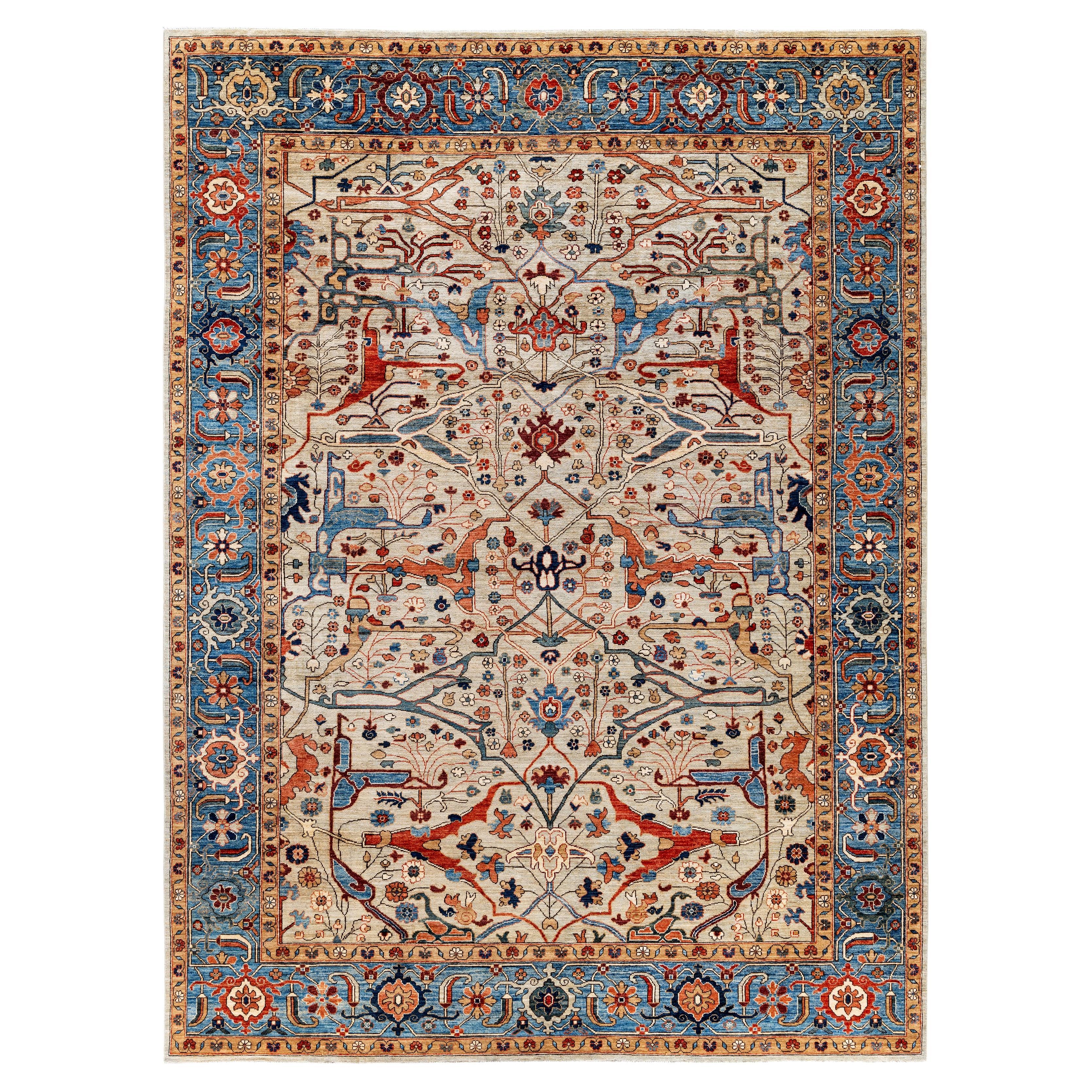 Traditional Tribal Serapi Wool Hand Knotted Ivory Area Rug 9' 0" x 11' 10"