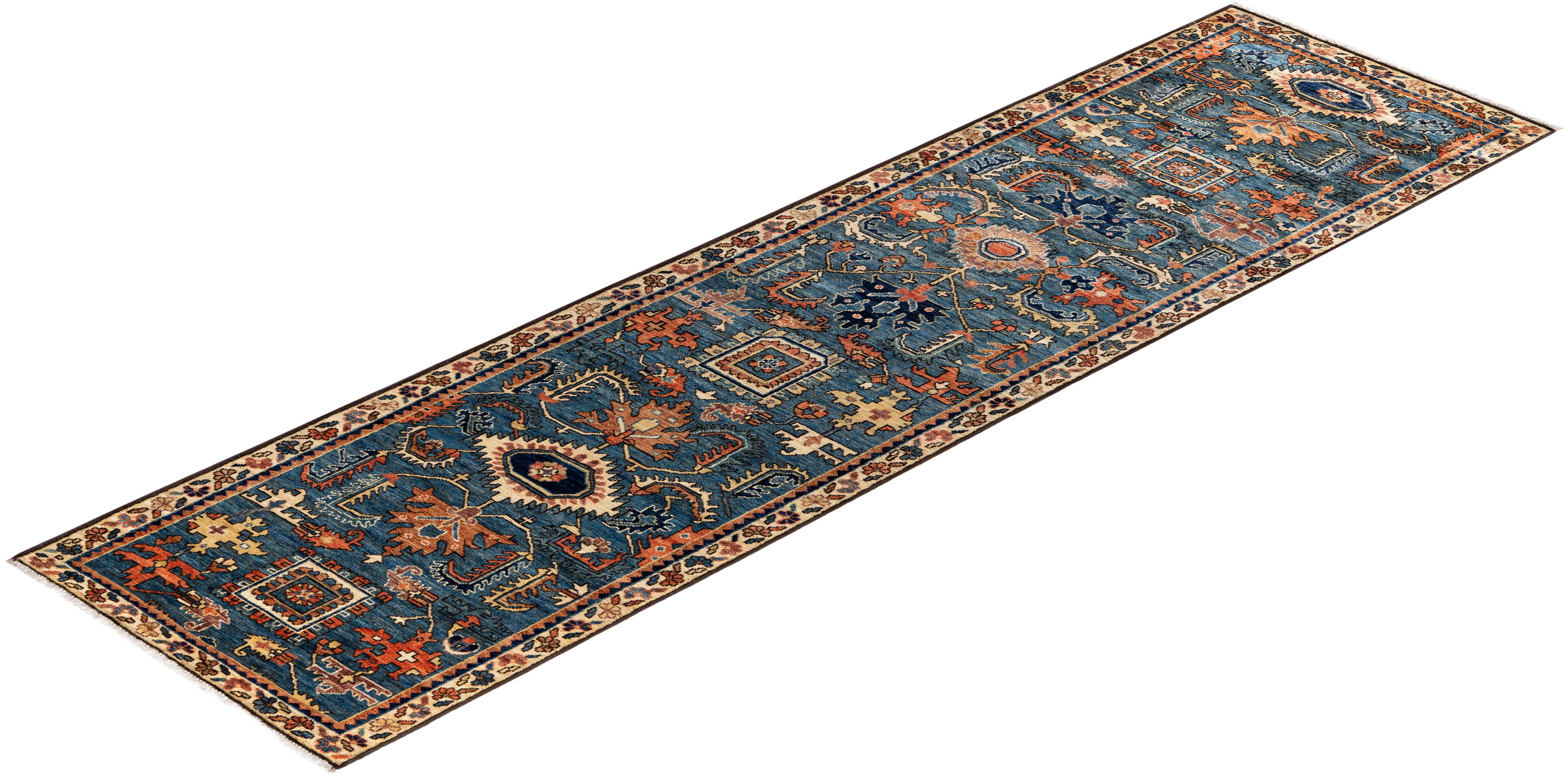 Traditional Tribal Serapi Wool Hand Knotted Light Blue Area Rug 2' 6