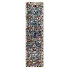 Tappeto Tribale Serapi in lana annodato a mano di colore azzurro 2' 6" x 9' 7"
