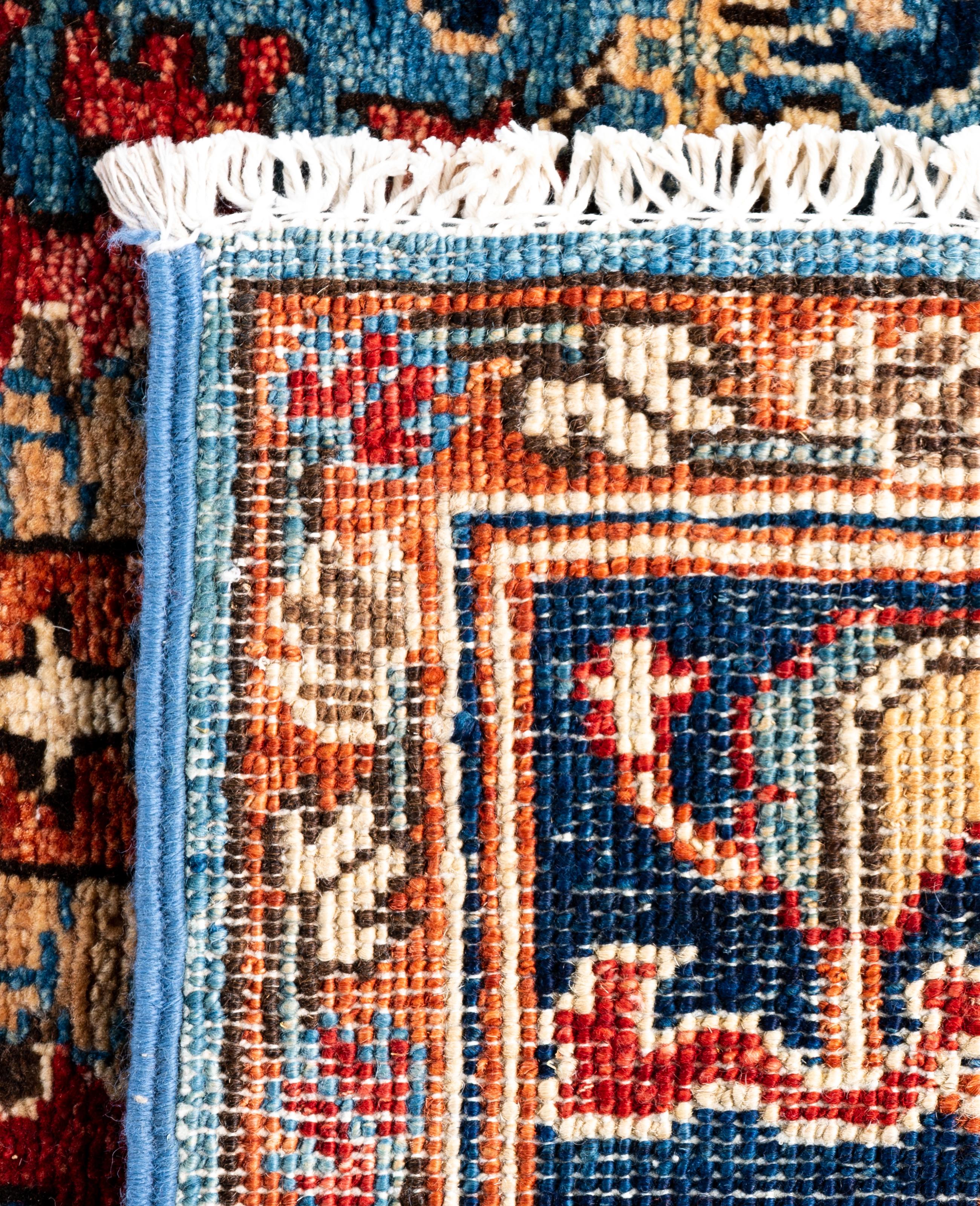 Tapis traditionnel tribal Serapi bleu clair noué à la main 2' 7