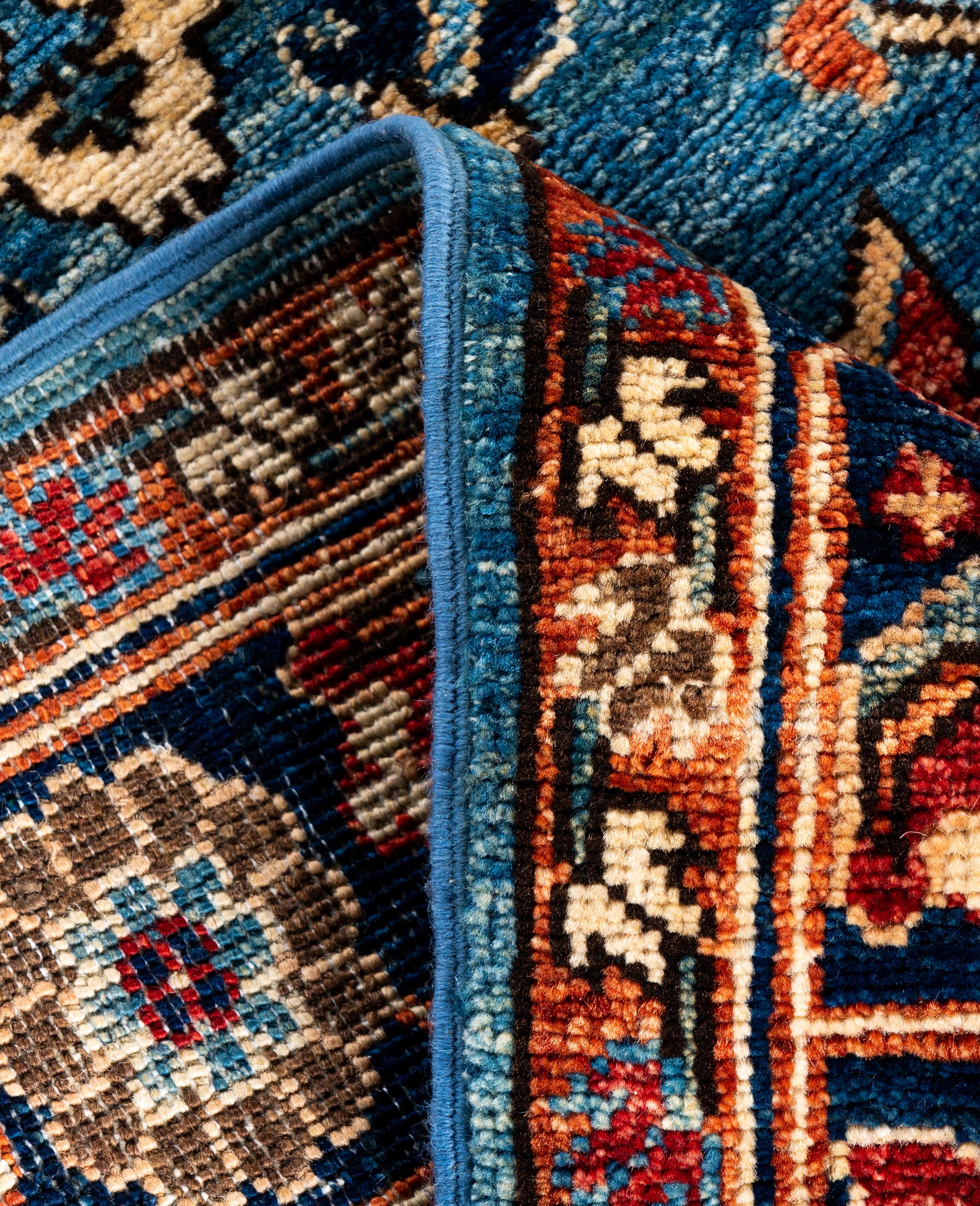 XXIe siècle et contemporain Tapis traditionnel tribal Serapi bleu clair noué à la main 2' 7