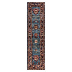 Traditional Tribal Serapi Wool Hand Knotted Light Blue Area Rug 2' 7" x 10' 0"