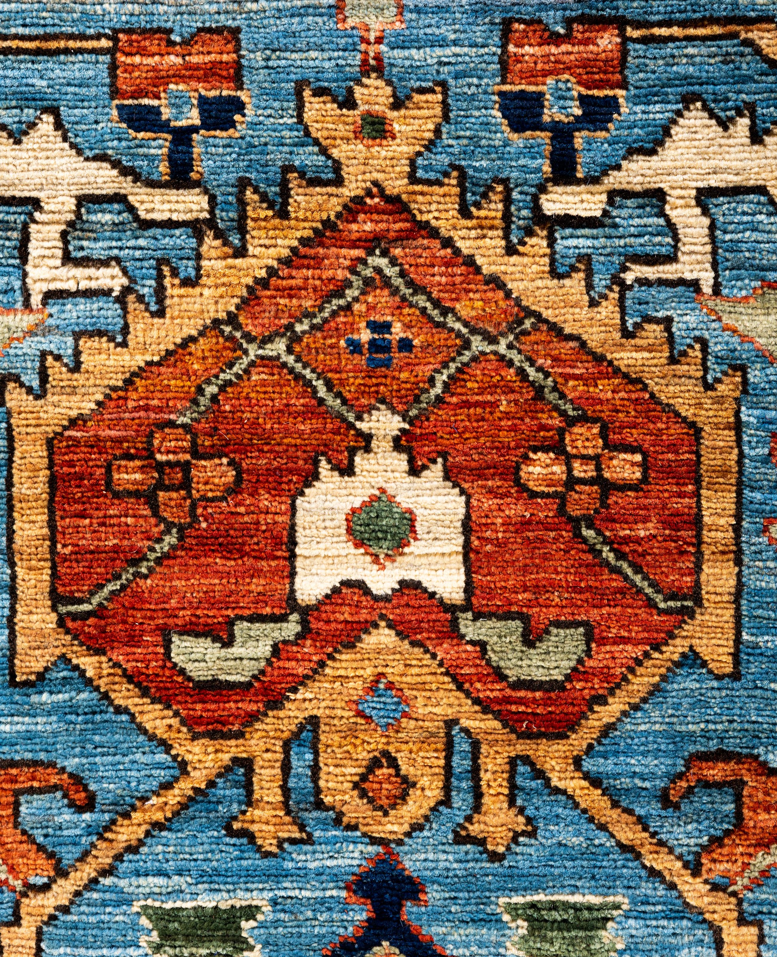 Pakistanais Tapis traditionnel tribal Serapi bleu clair noué à la main 2' 7