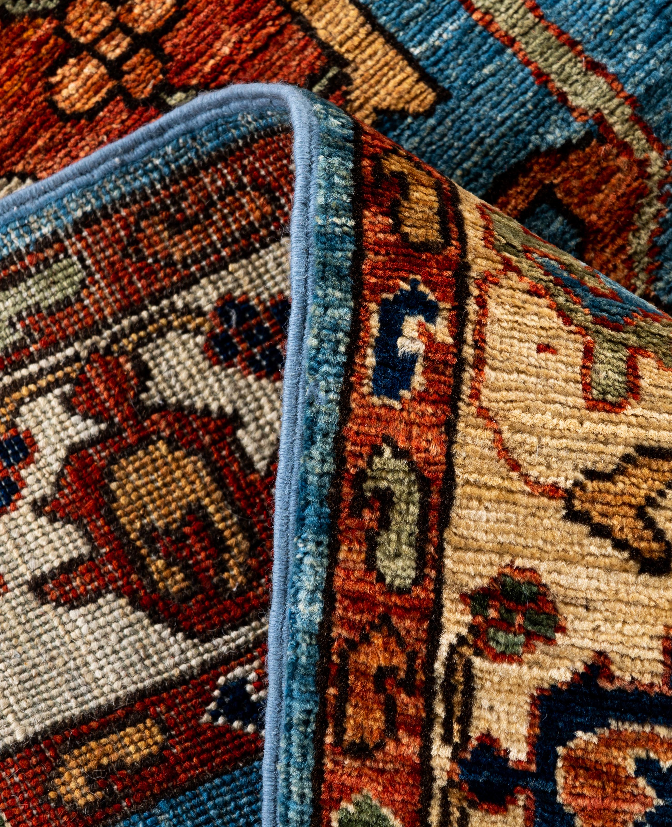 XXIe siècle et contemporain Tapis traditionnel tribal Serapi bleu clair noué à la main 2' 7