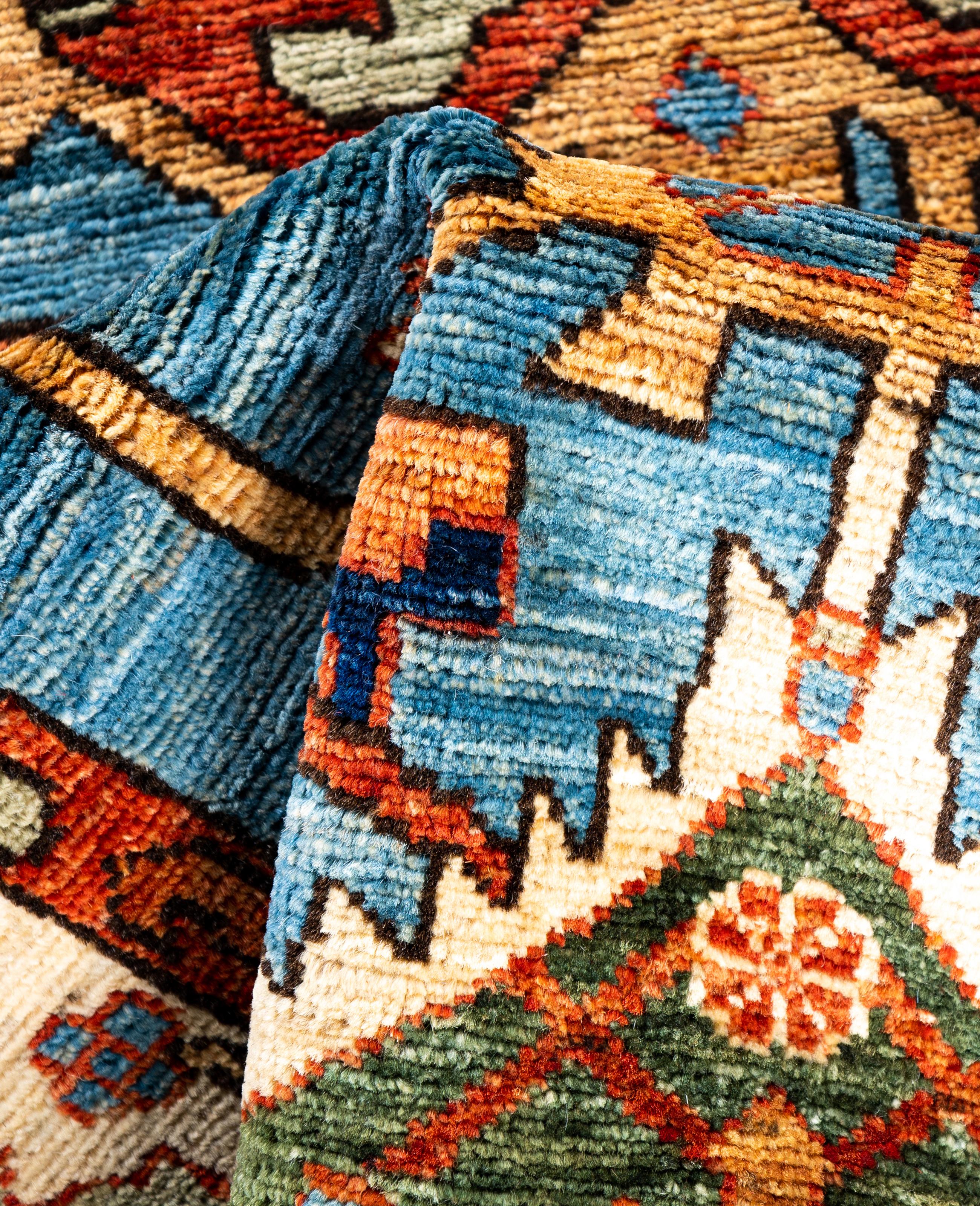Laine Tapis traditionnel tribal Serapi bleu clair noué à la main 2' 7