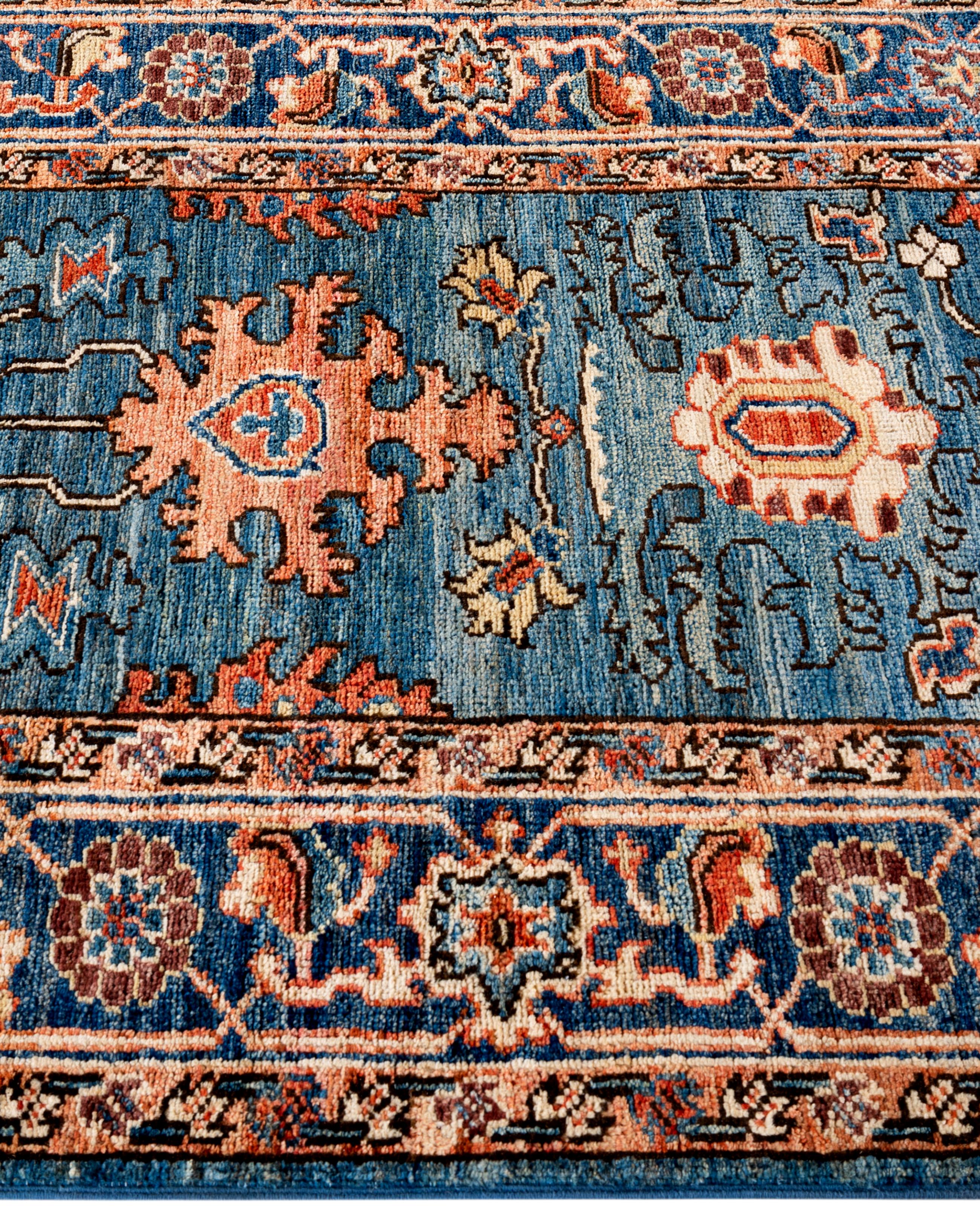 Noué à la main Tapis traditionnel tribal Serapi bleu clair noué à la main 2' 7