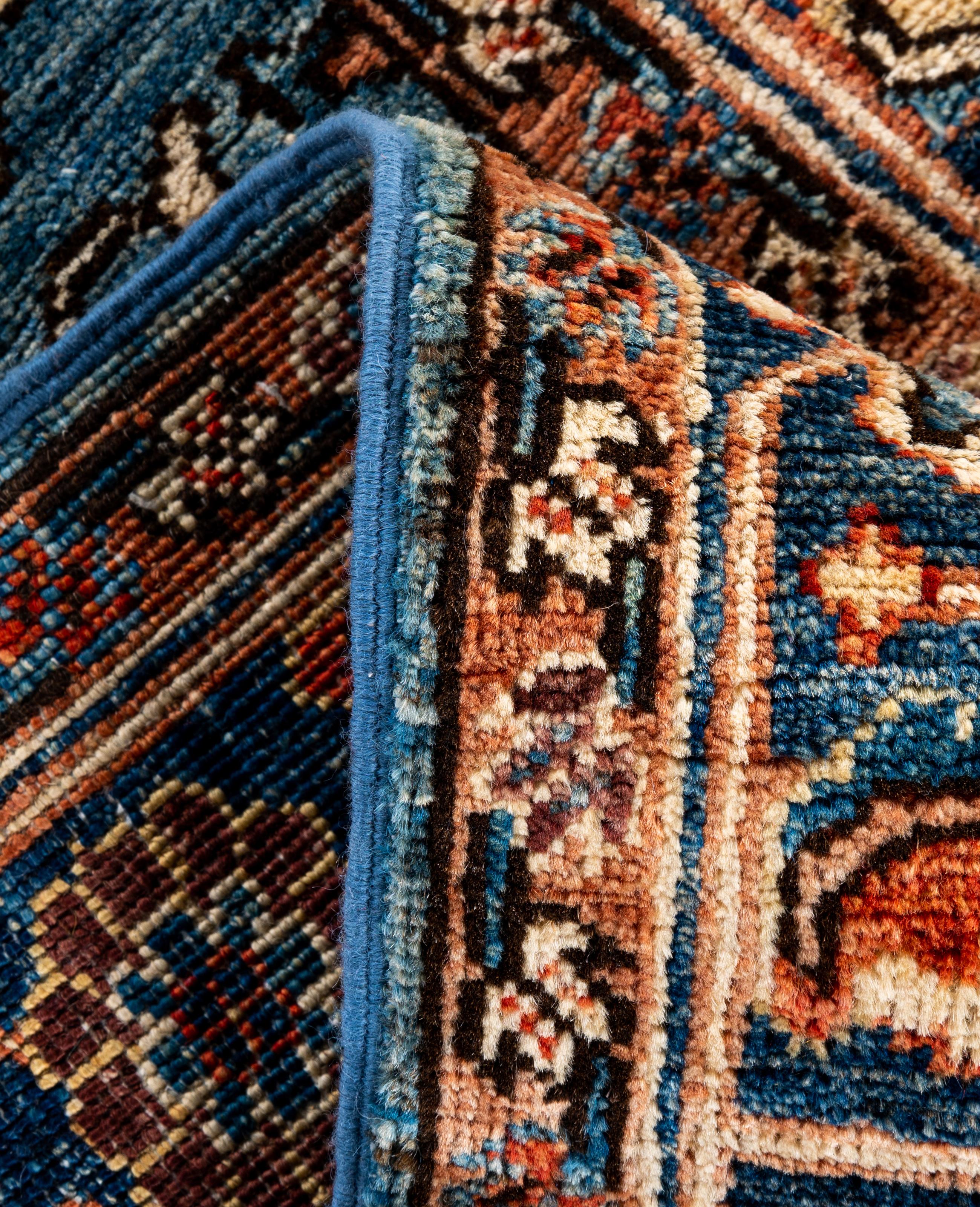 XXIe siècle et contemporain Tapis traditionnel tribal Serapi bleu clair noué à la main 2' 7