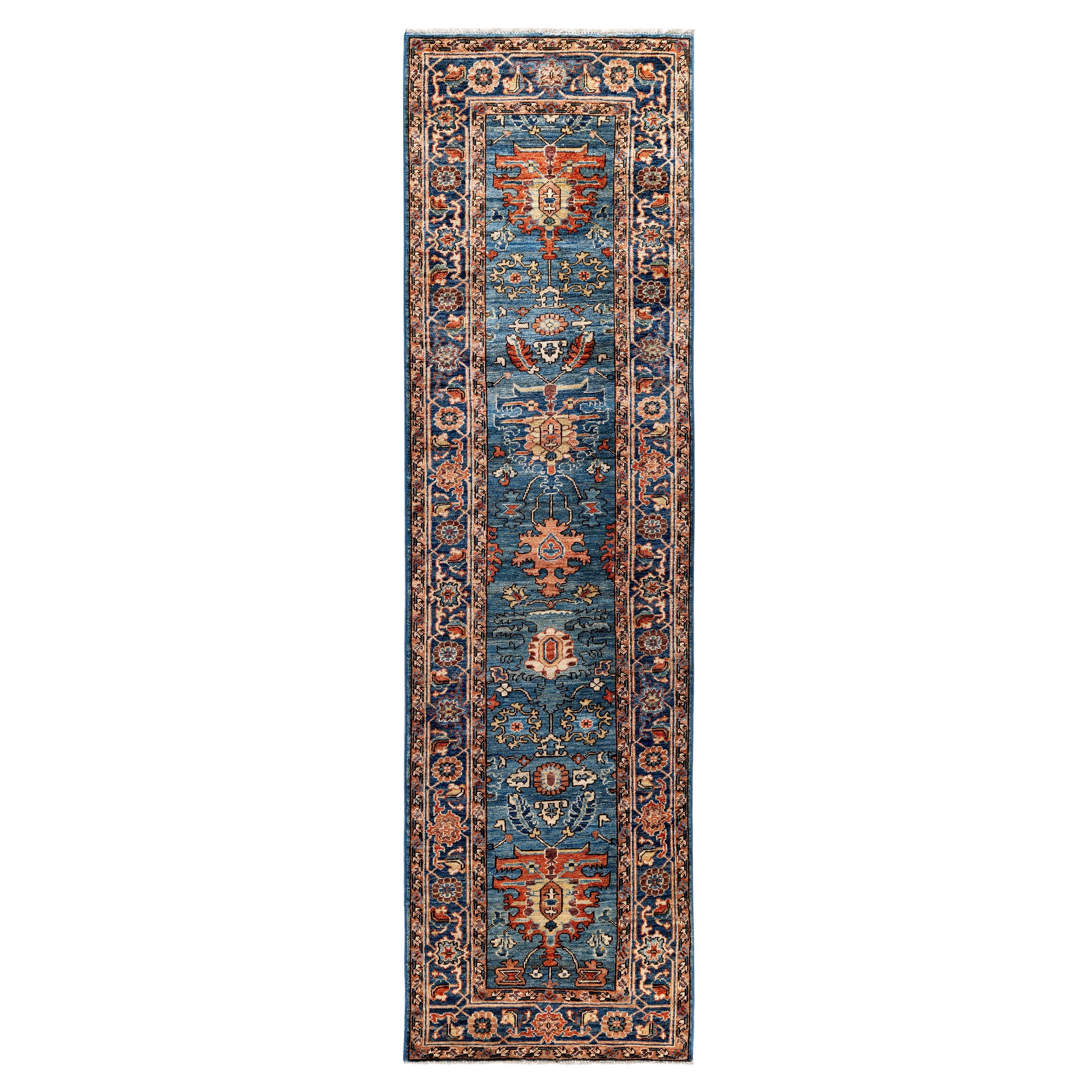 Traditional Tribal Serapi Wool Hand Knotted Light Blue Area Rug 2' 7" x 9' 6"