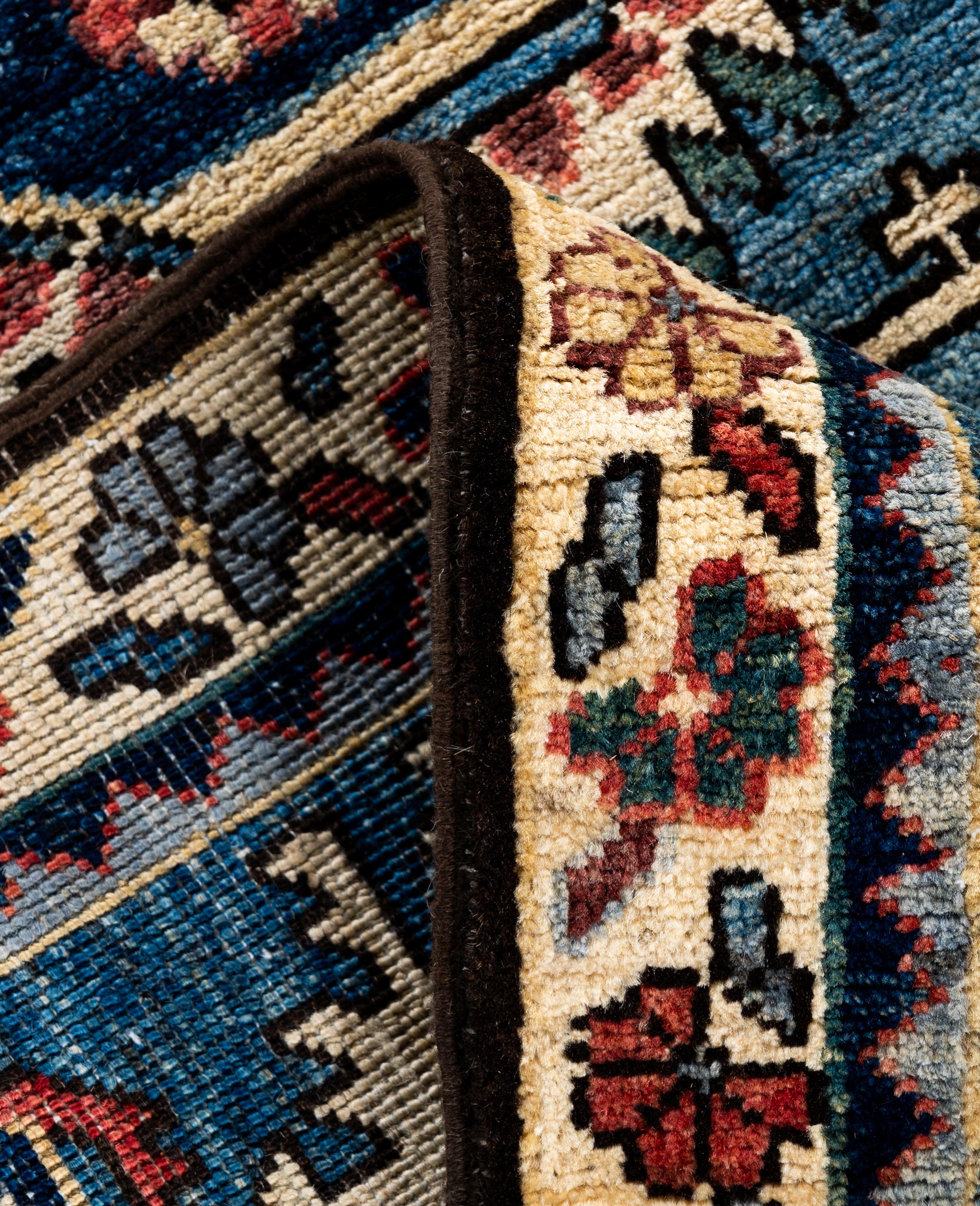 XXIe siècle et contemporain Tapis traditionnel tribal Serapi bleu clair noué à la main 2' 7