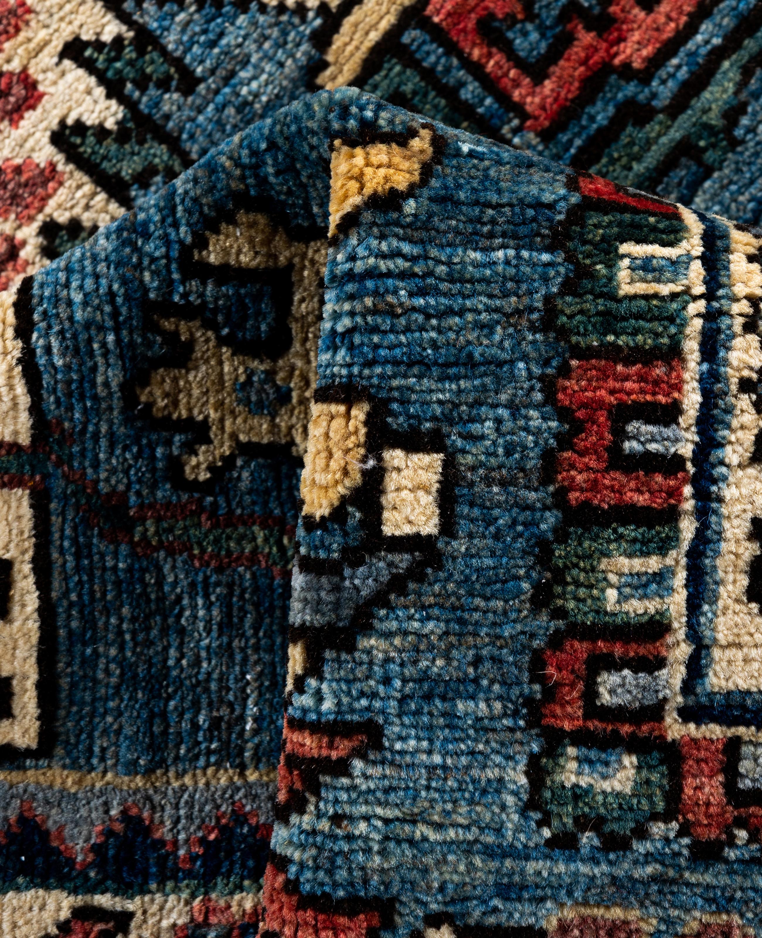 Laine Tapis traditionnel tribal Serapi bleu clair noué à la main 2' 7