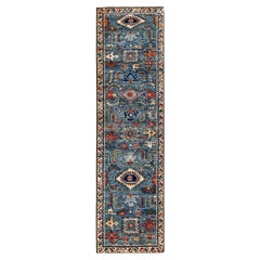 Alfombra Tribal Tradicional Serapi de Lana Anudada a Mano Azul Claro 2' 7" x 9' 7