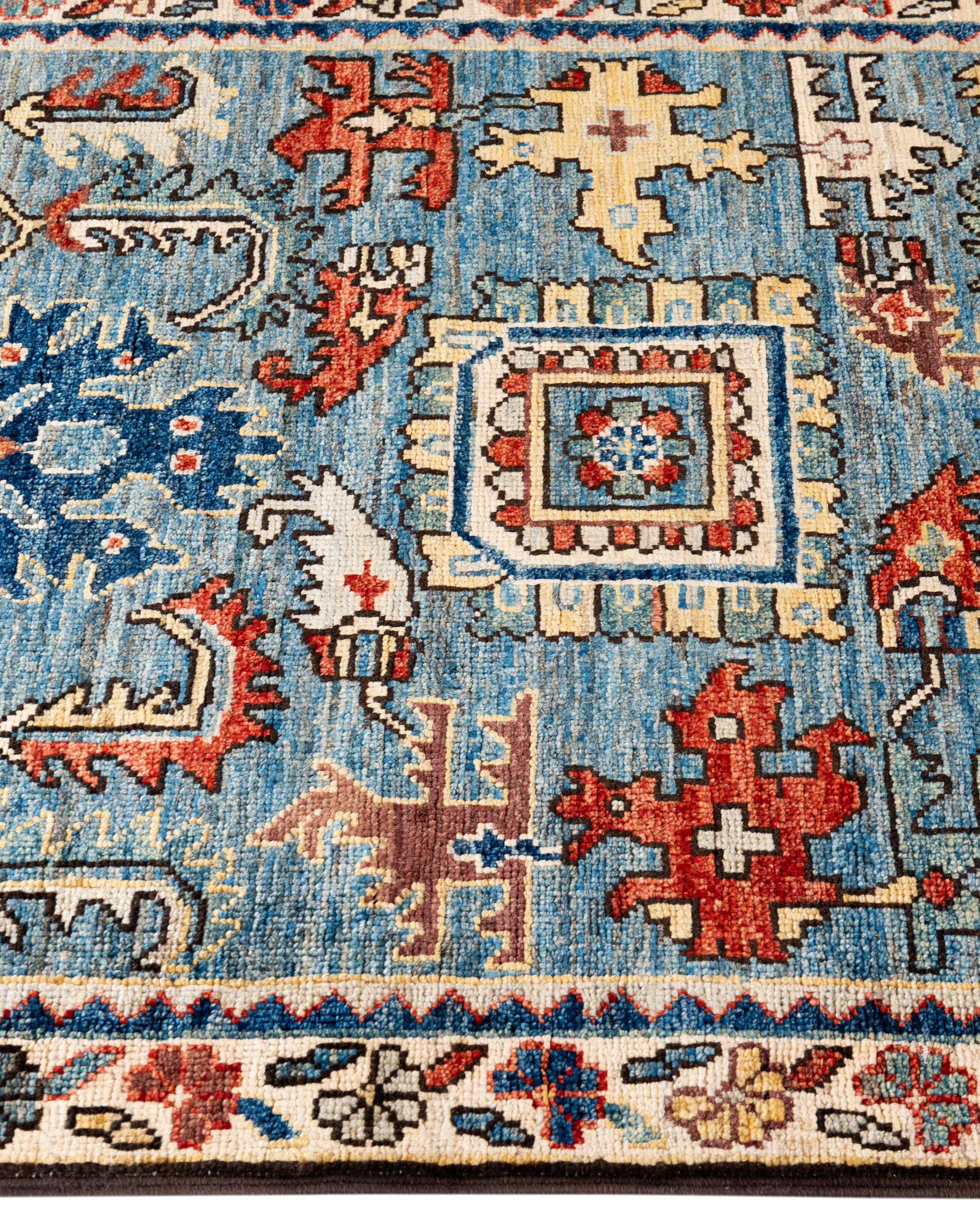 Annodato a mano Tappeto Tribale Serapi in lana annodato a mano di colore azzurro 2' 7
