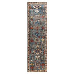 Traditional Tribal Serapi Wool Hand Knotted Light Blue Area Rug 2' 7" x 9' 8"