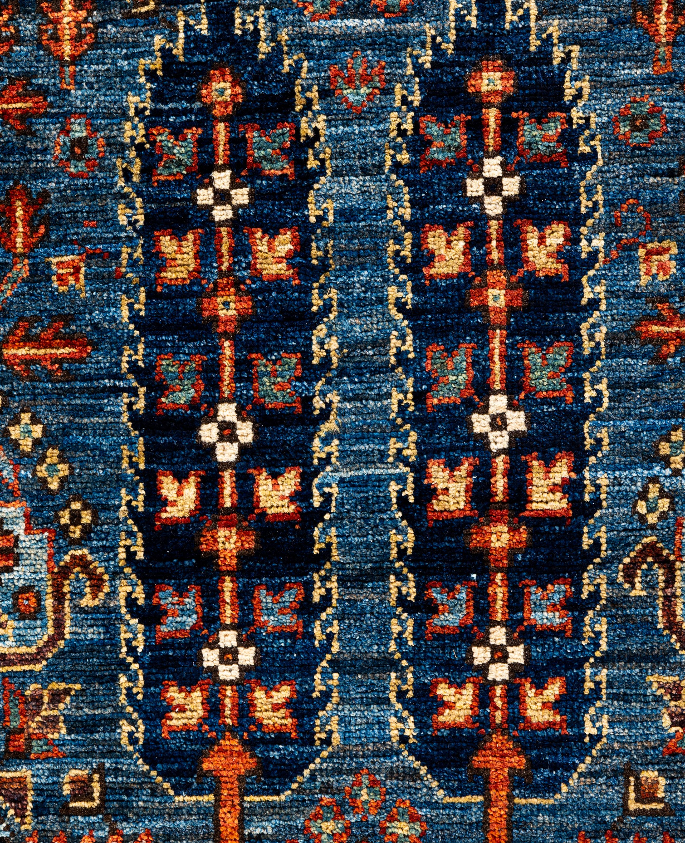 Pakistani Traditional Tribal Serapi Wool Hand Knotted Light Blue Area Rug 2' 8