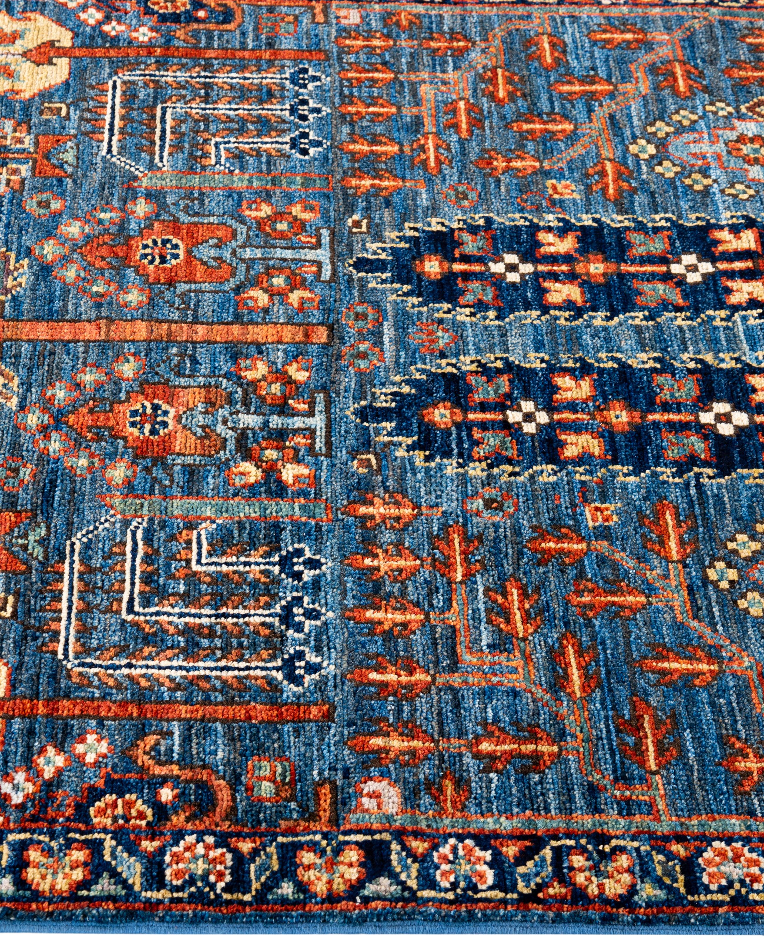 Hand-Knotted Traditional Tribal Serapi Wool Hand Knotted Light Blue Area Rug 2' 8