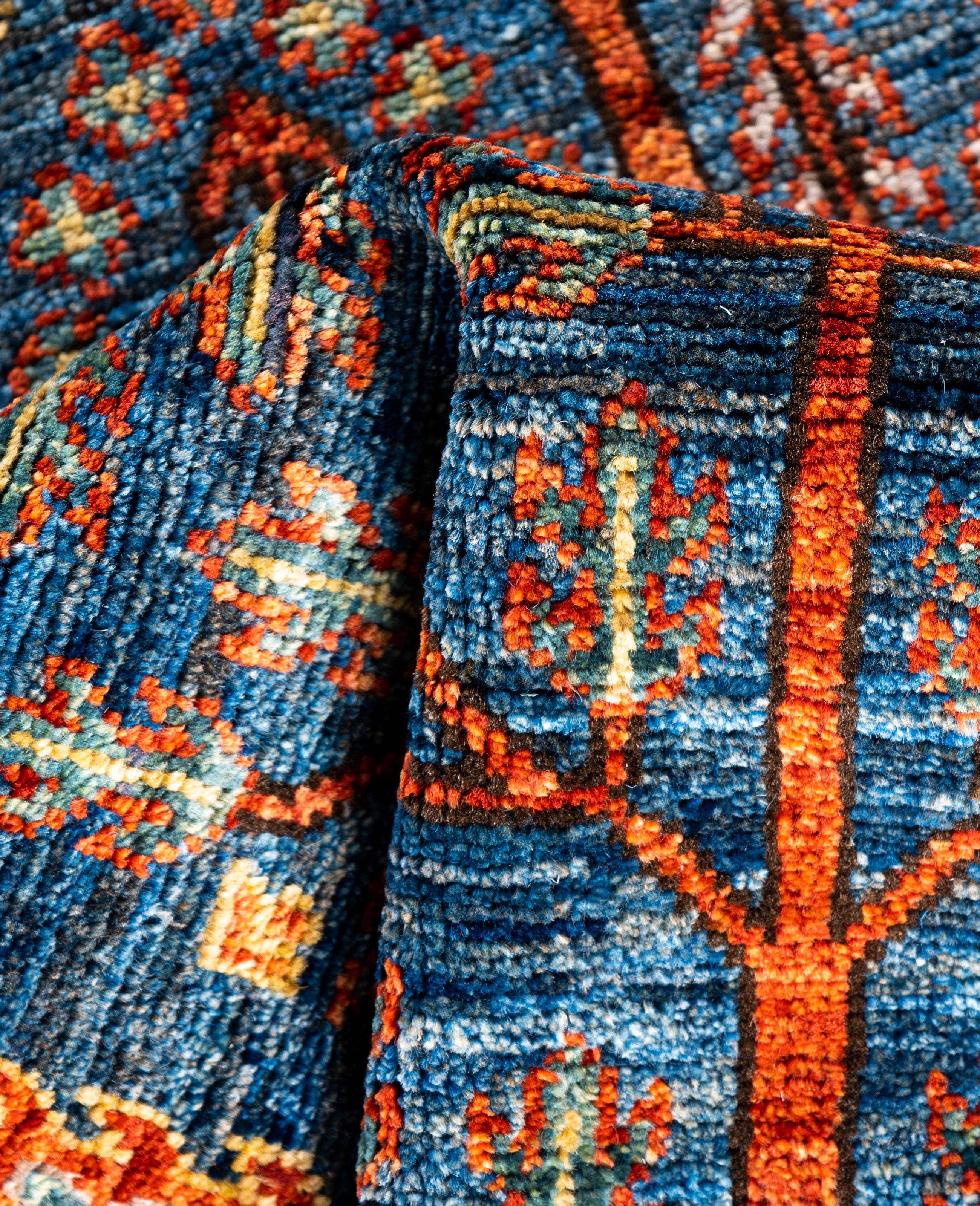 Traditional Tribal Serapi Wool Hand Knotted Light Blue Area Rug 2' 8