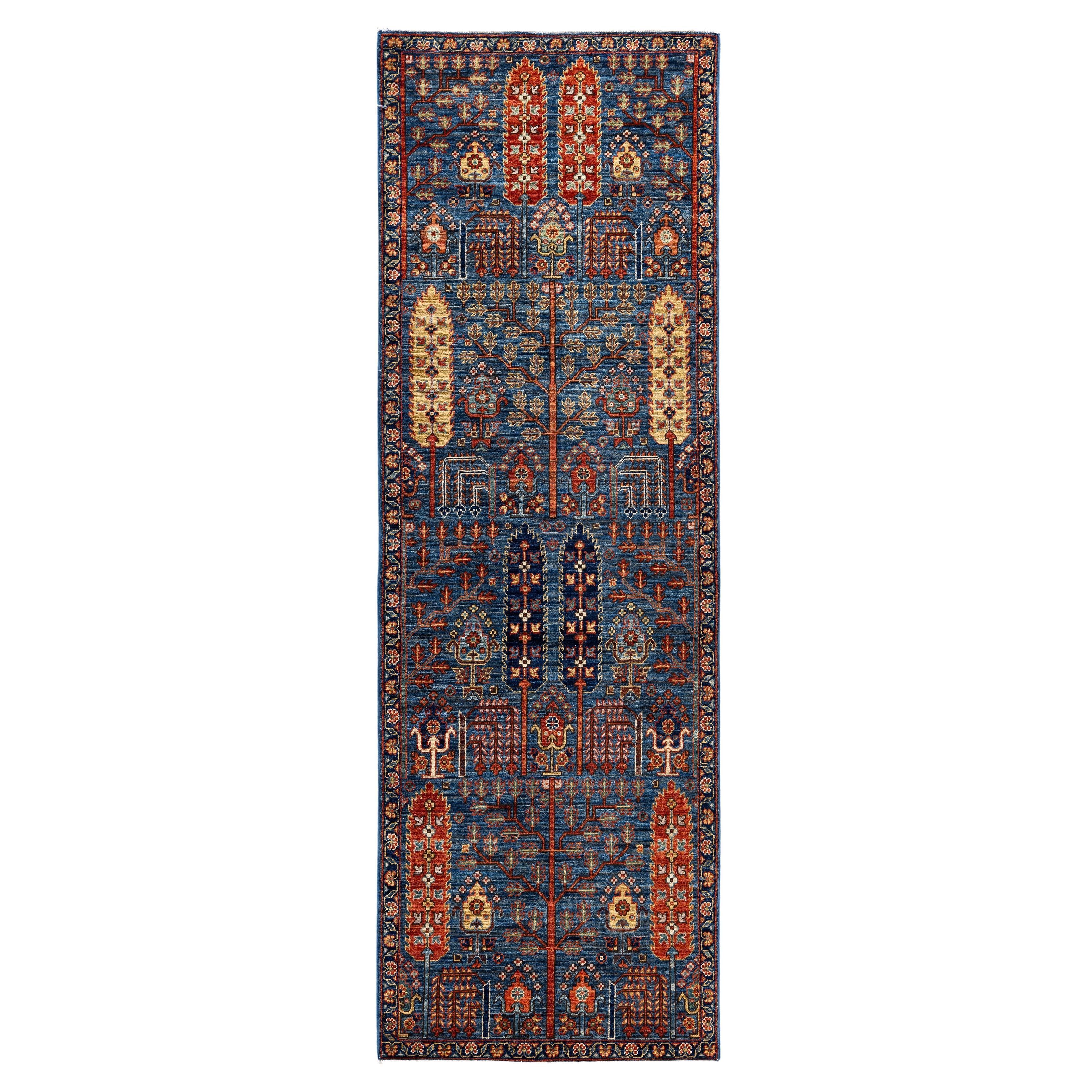 Traditional Tribal Serapi Wool Hand Knotted Light Blue Area Rug 2' 8" x 8' 1"