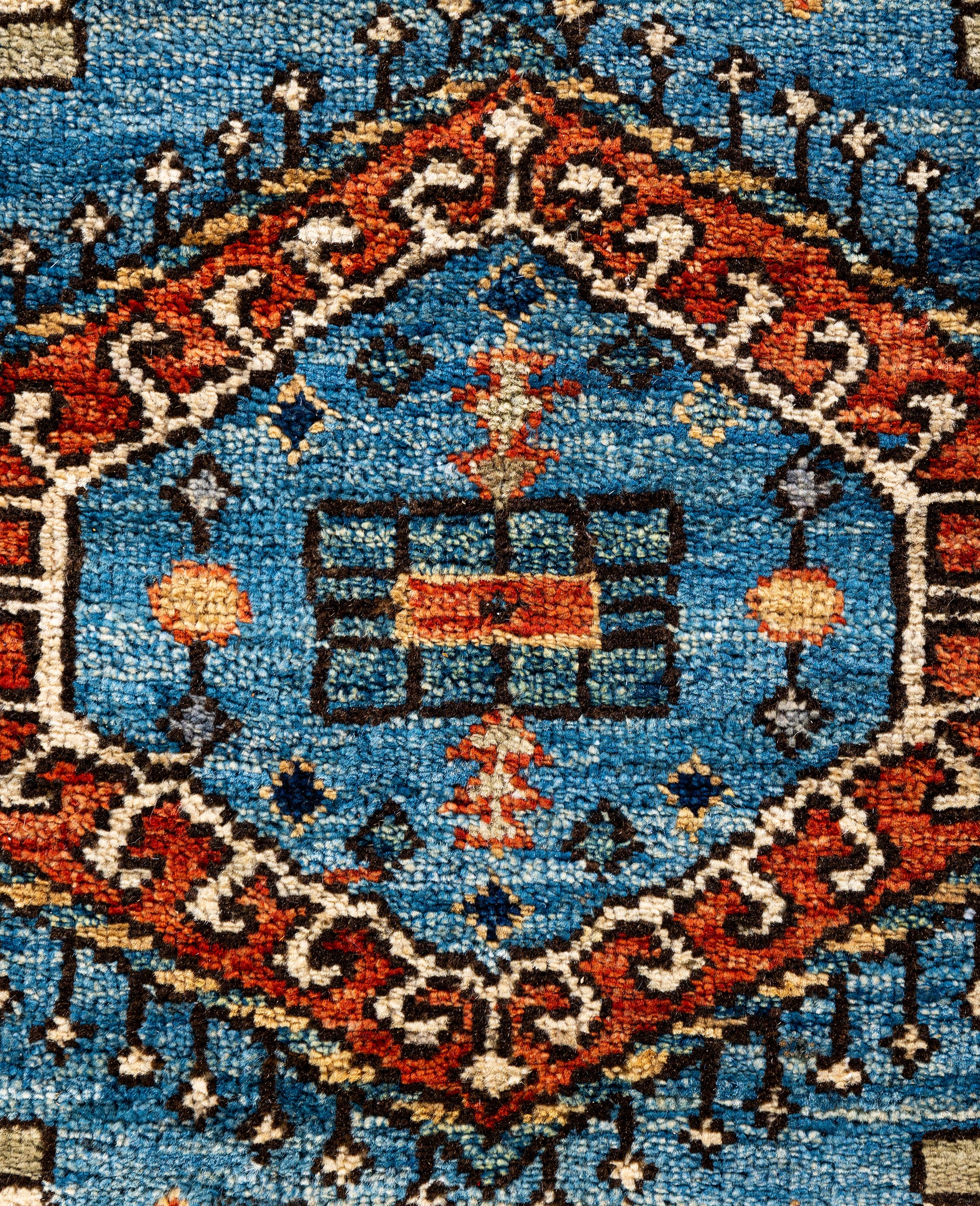 Pakistani Traditional Tribal Serapi Wool Hand Knotted Light Blue Area Rug 2' 8