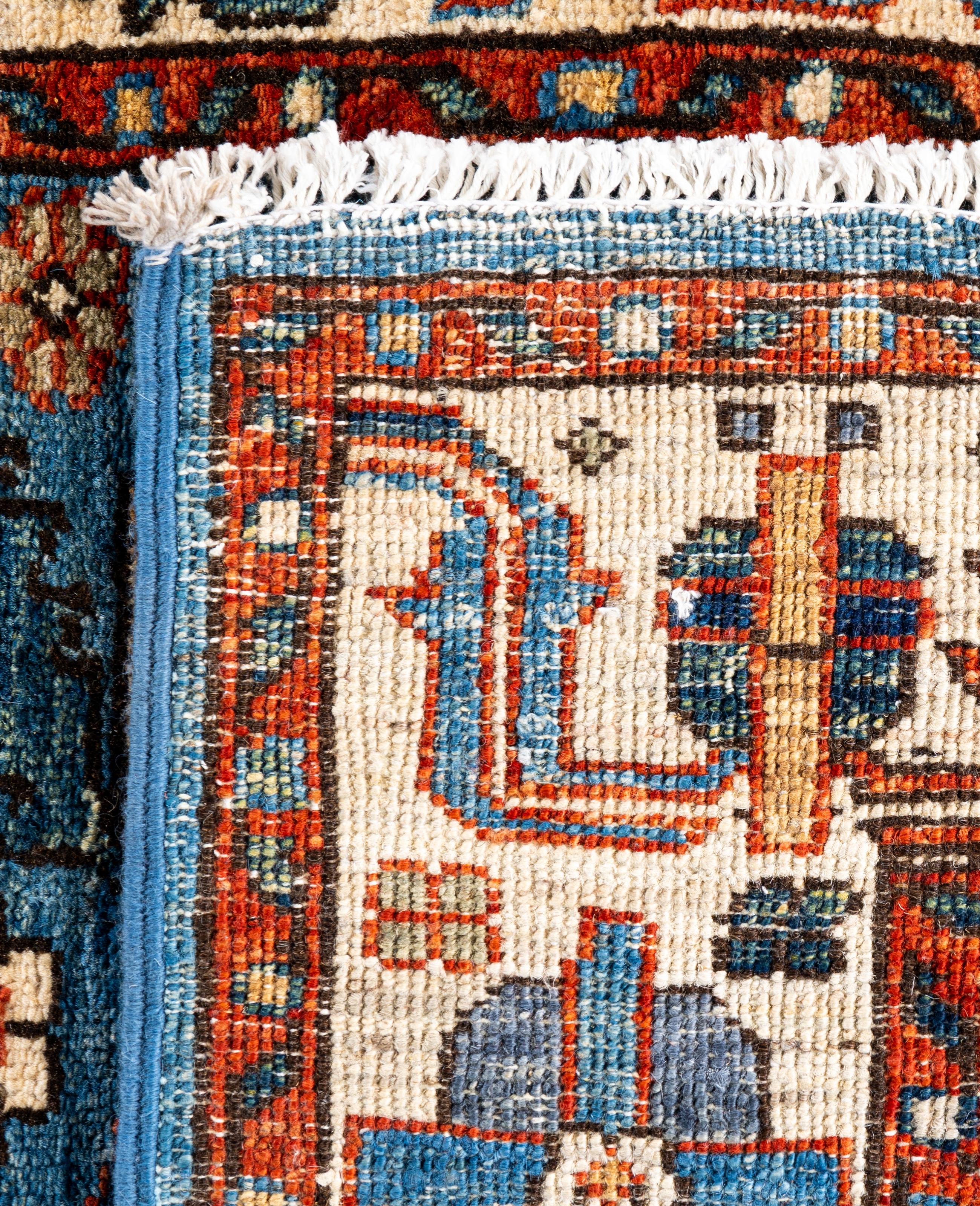 Traditional Tribal Serapi Wool Hand Knotted Light Blue Area Rug 2' 8