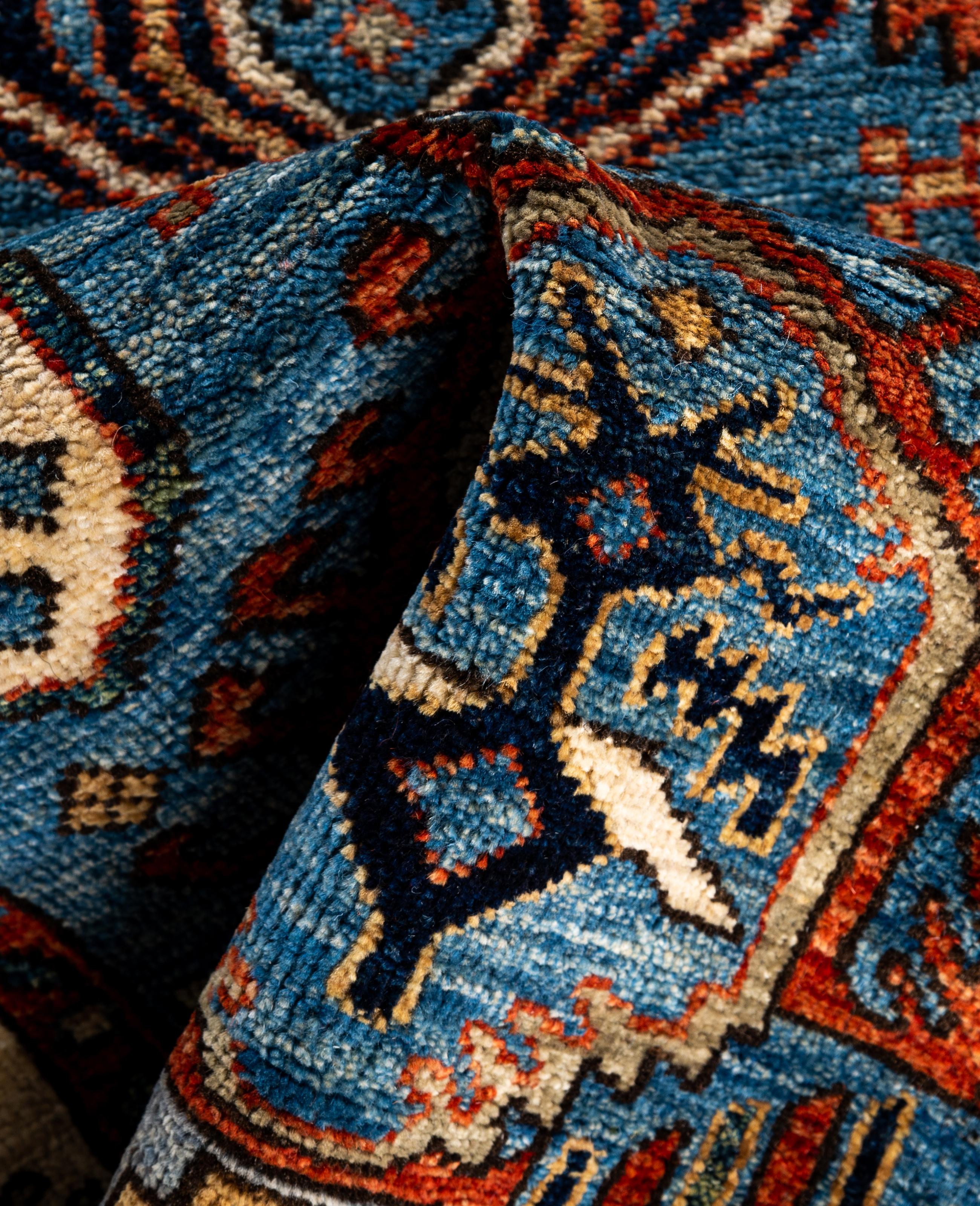 Traditional Tribal Serapi Wool Hand Knotted Light Blue Area Rug 2' 8