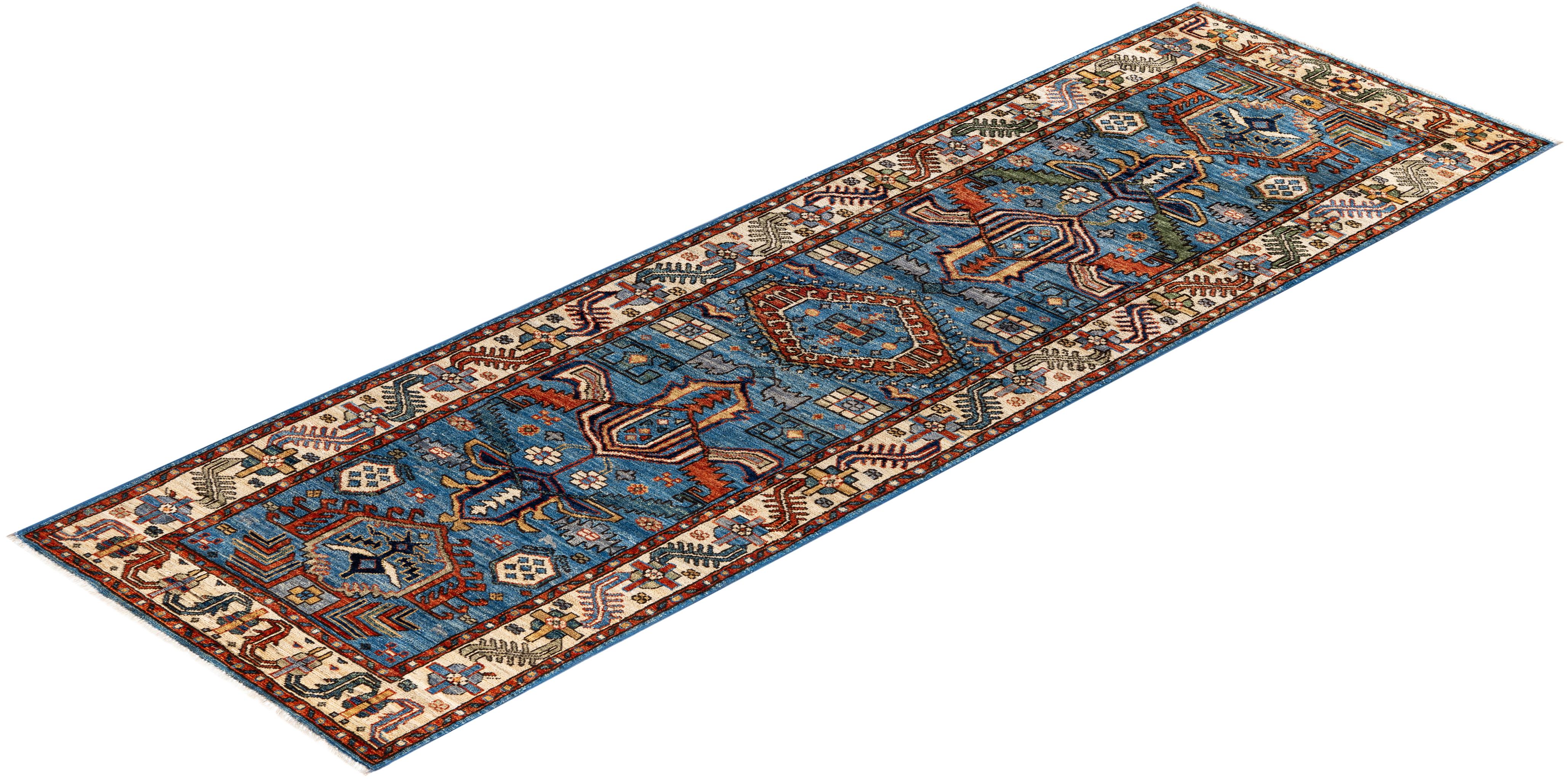 Traditional Tribal Serapi Wool Hand Knotted Light Blue Area Rug 2' 8