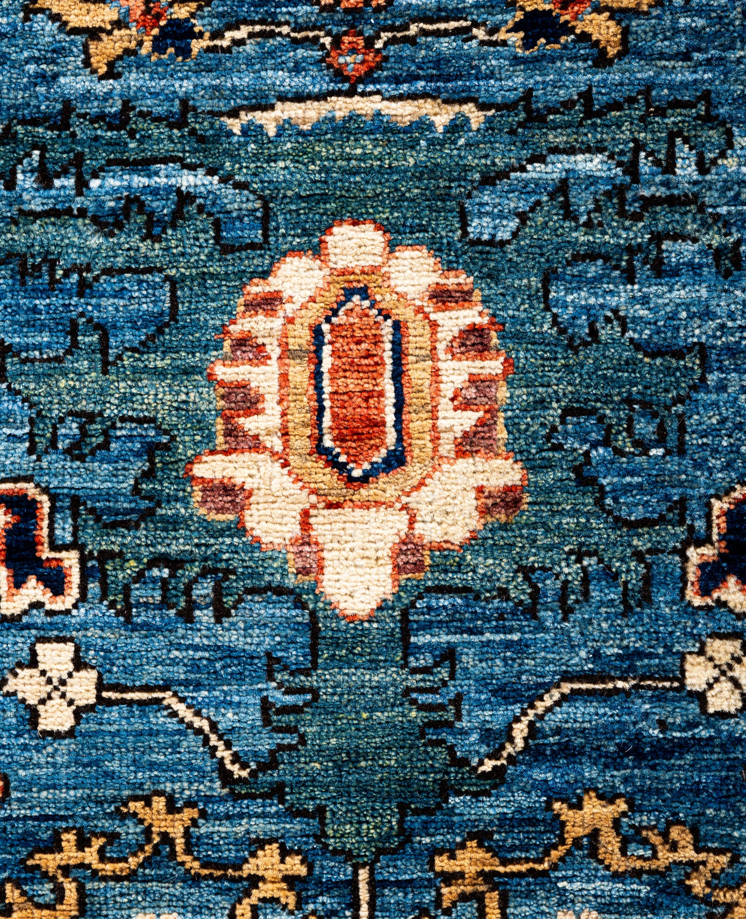 Pakistanais Tapis traditionnel tribal Serapi bleu clair noué à la main 2' 8