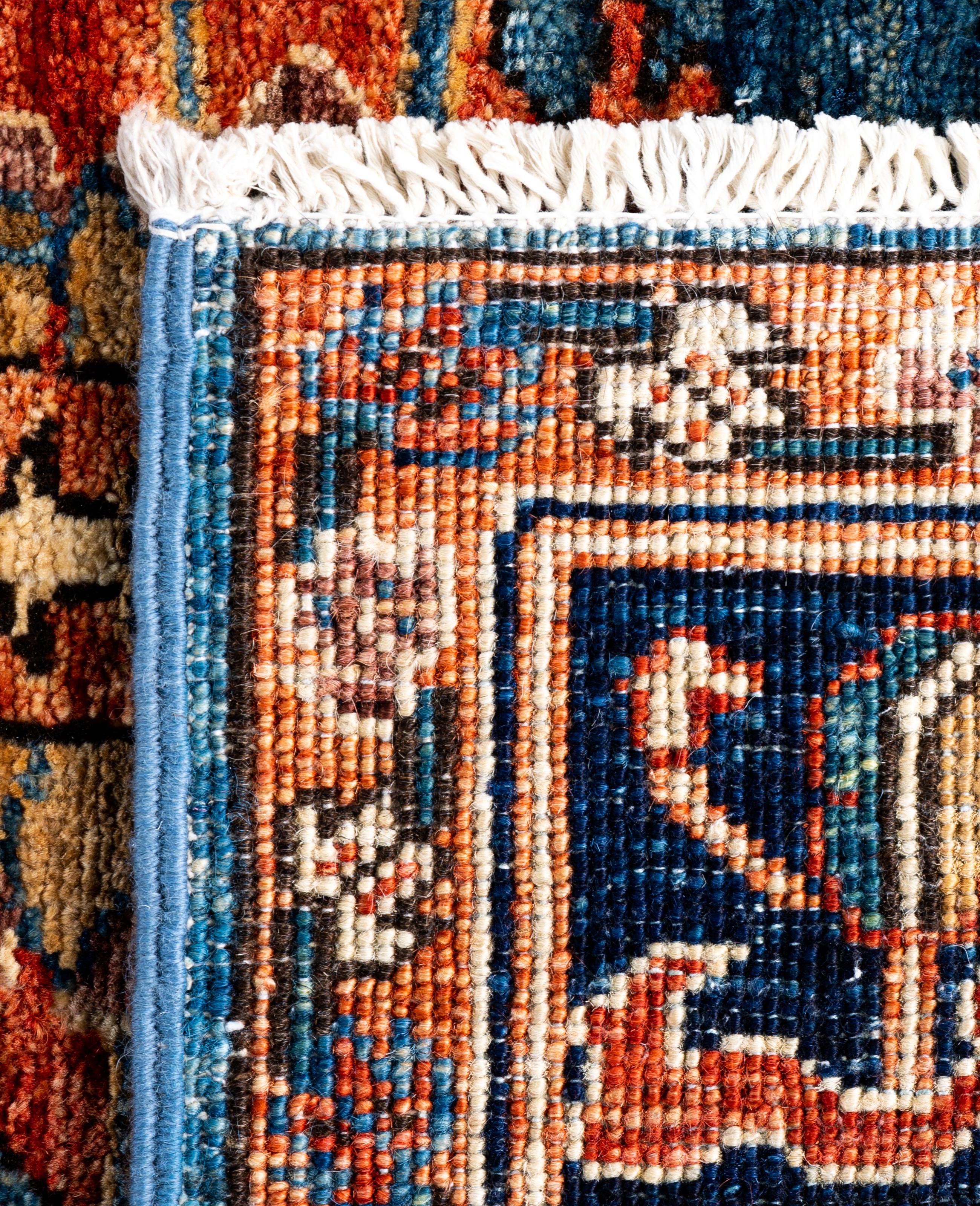 Tapis traditionnel tribal Serapi bleu clair noué à la main 2' 8