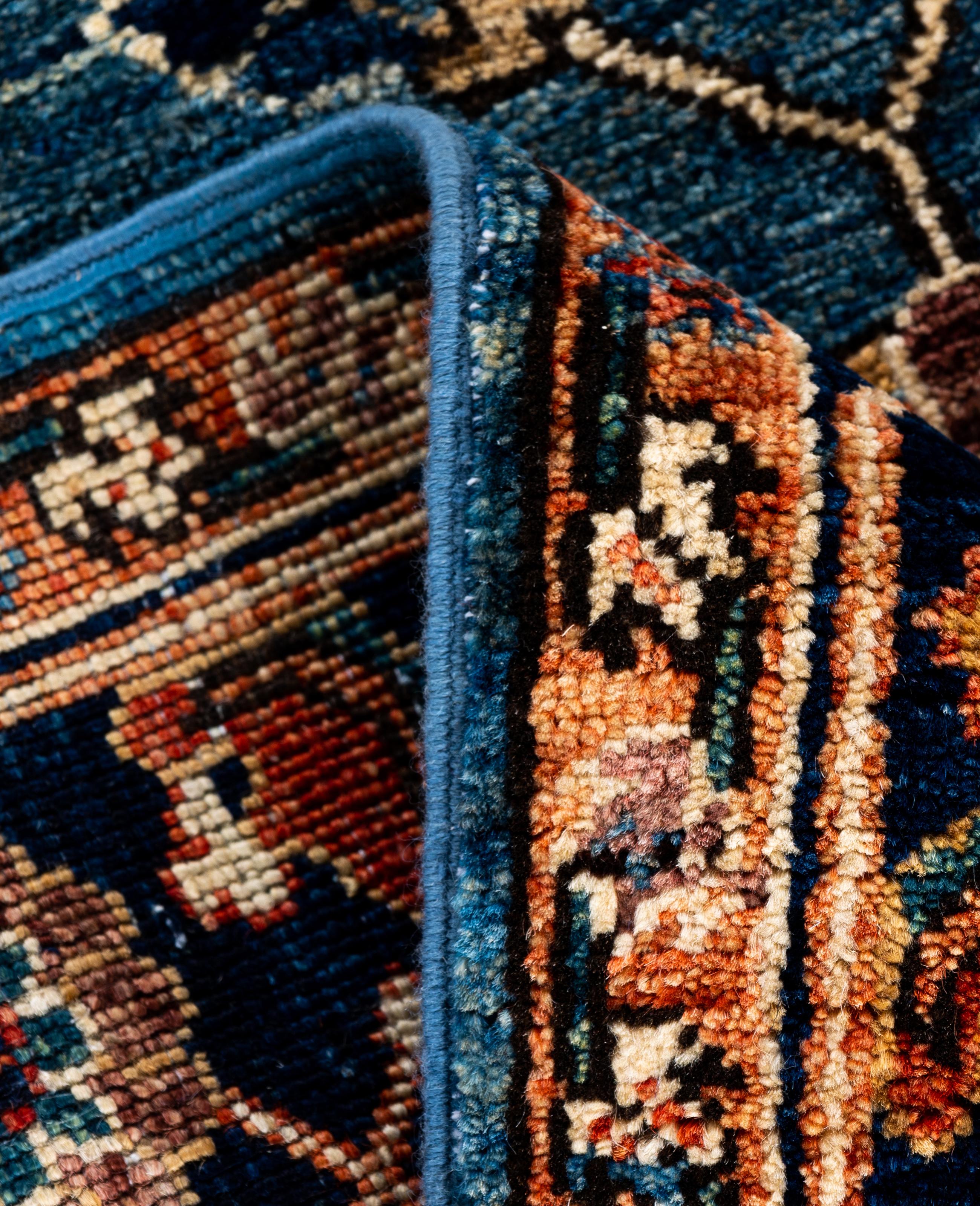 XXIe siècle et contemporain Tapis traditionnel tribal Serapi bleu clair noué à la main 2' 8
