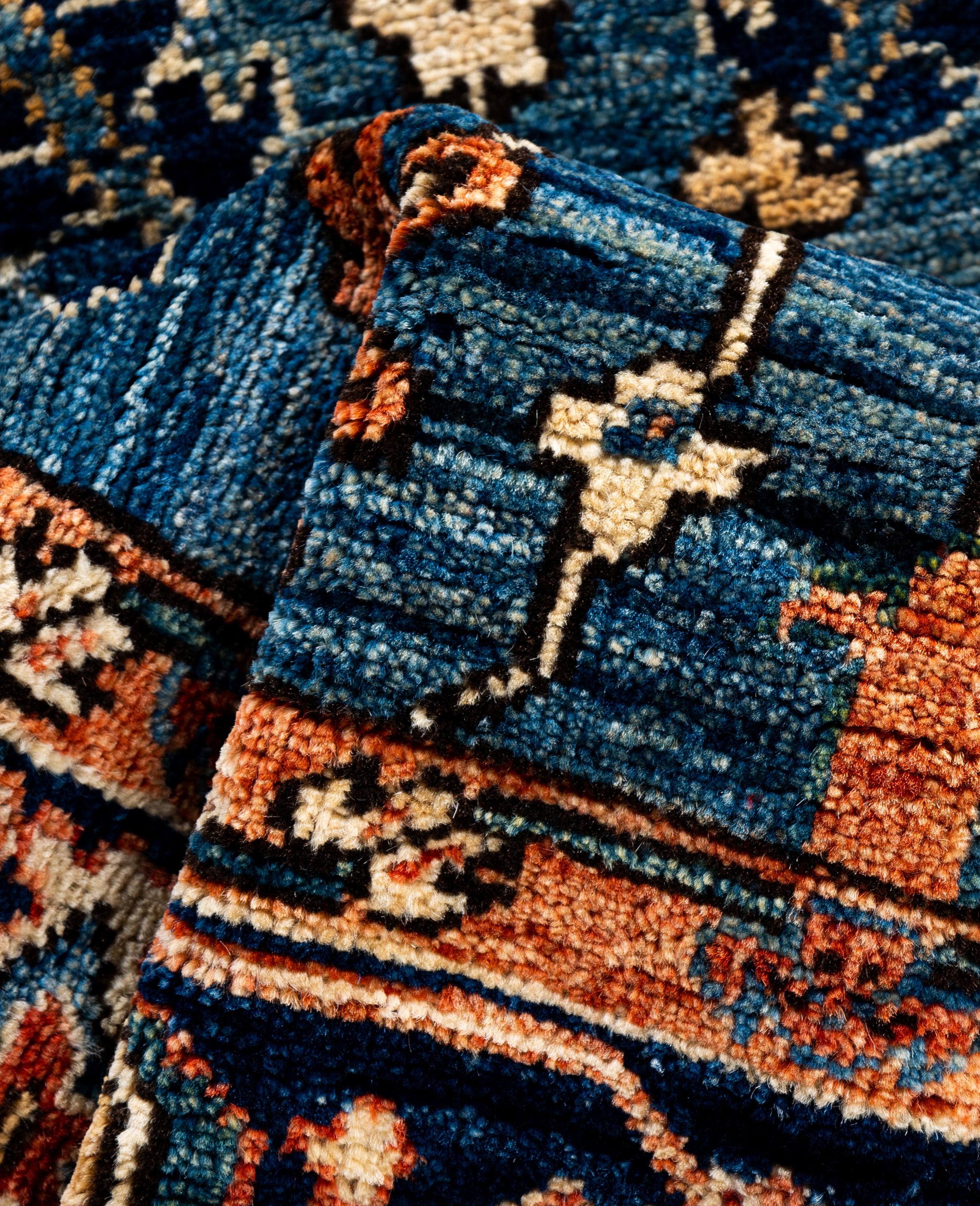 Laine Tapis traditionnel tribal Serapi bleu clair noué à la main 2' 8