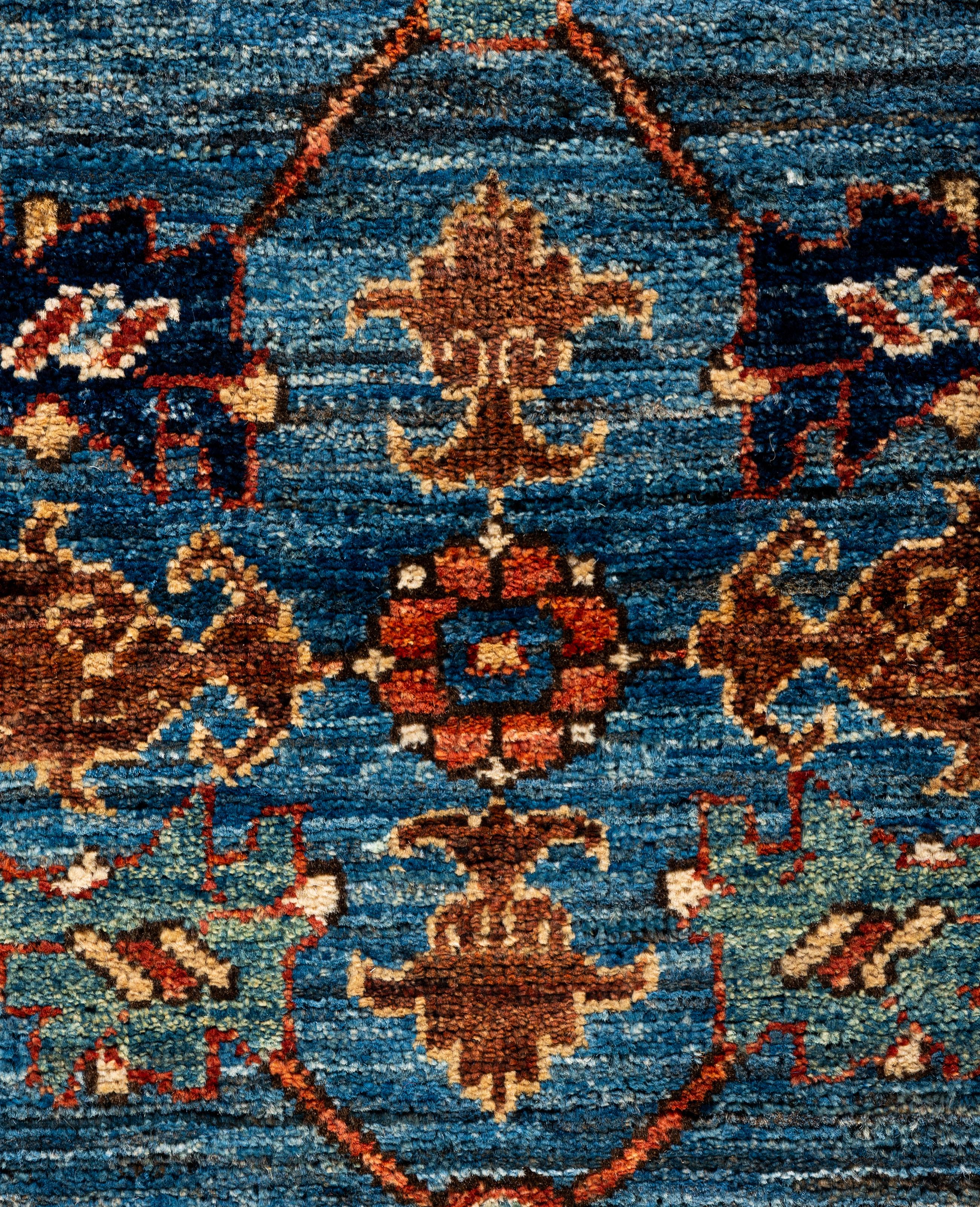 Pakistanais Tapis traditionnel tribal Serapi bleu clair noué à la main 2' 8