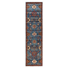 Tapis traditionnel tribal Serapi bleu clair noué à la main 2' 8" x 9' 11"