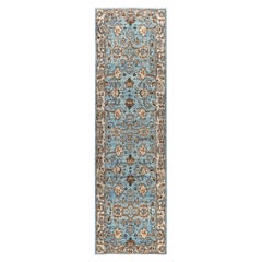Alfombra tradicional tribal Serapi de lana anudada a mano azul claro 2' 8" x 9' 5