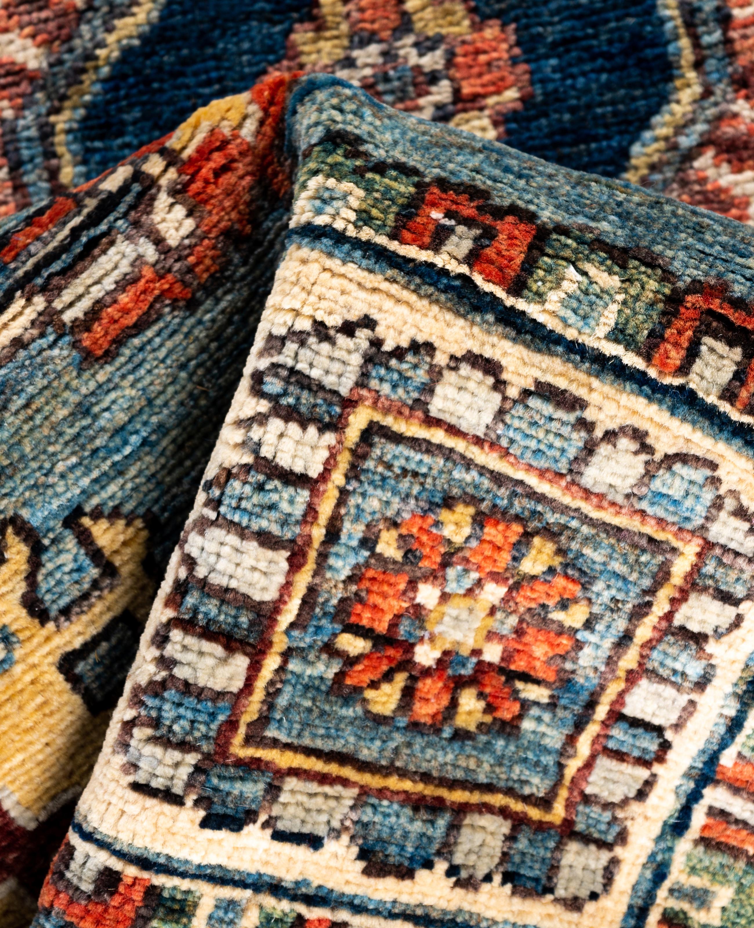 Laine Tapis traditionnel tribal Serapi bleu clair noué à la main 2' 8