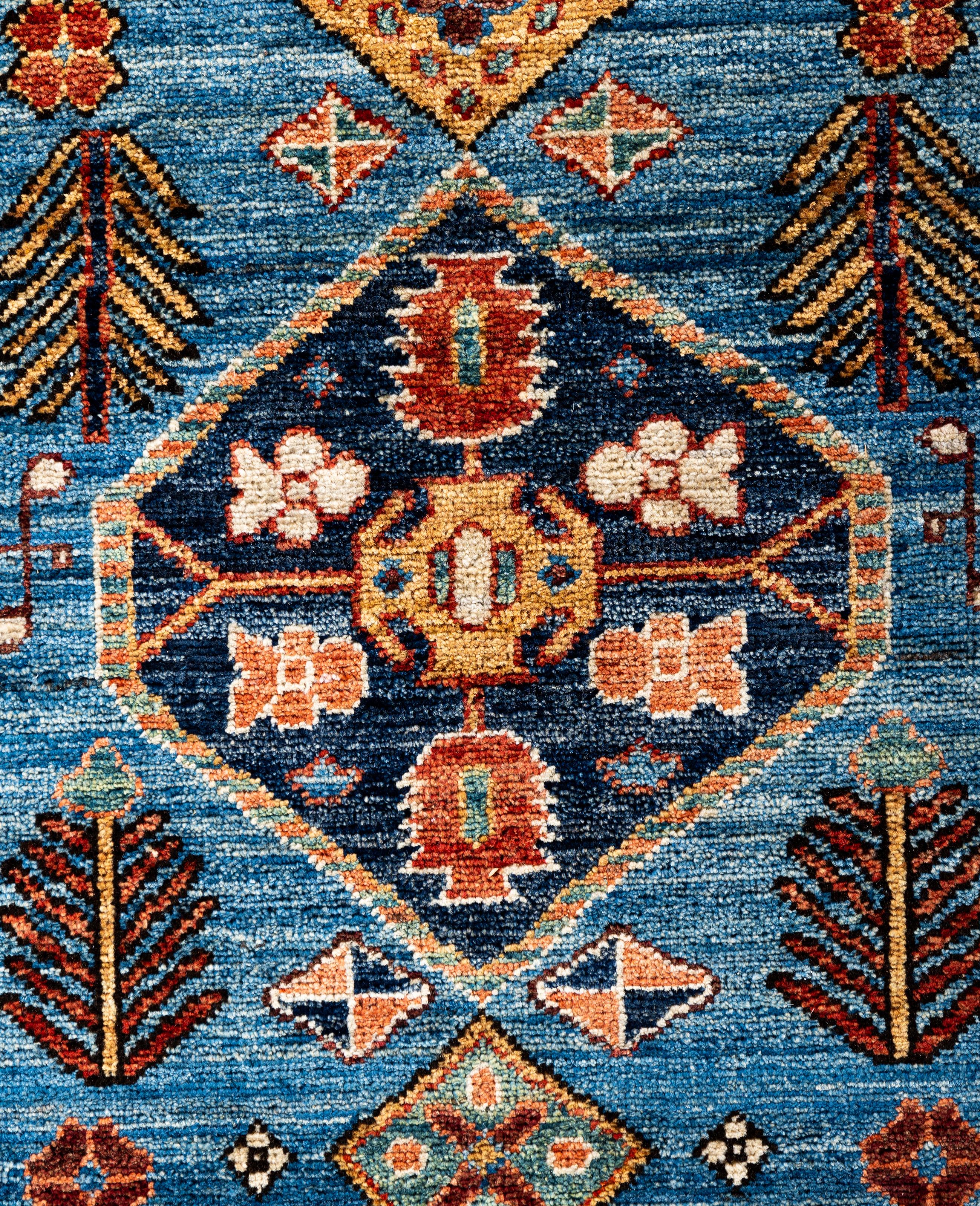 Pakistanais Tapis traditionnel tribal Serapi bleu clair noué à la main 2' 9