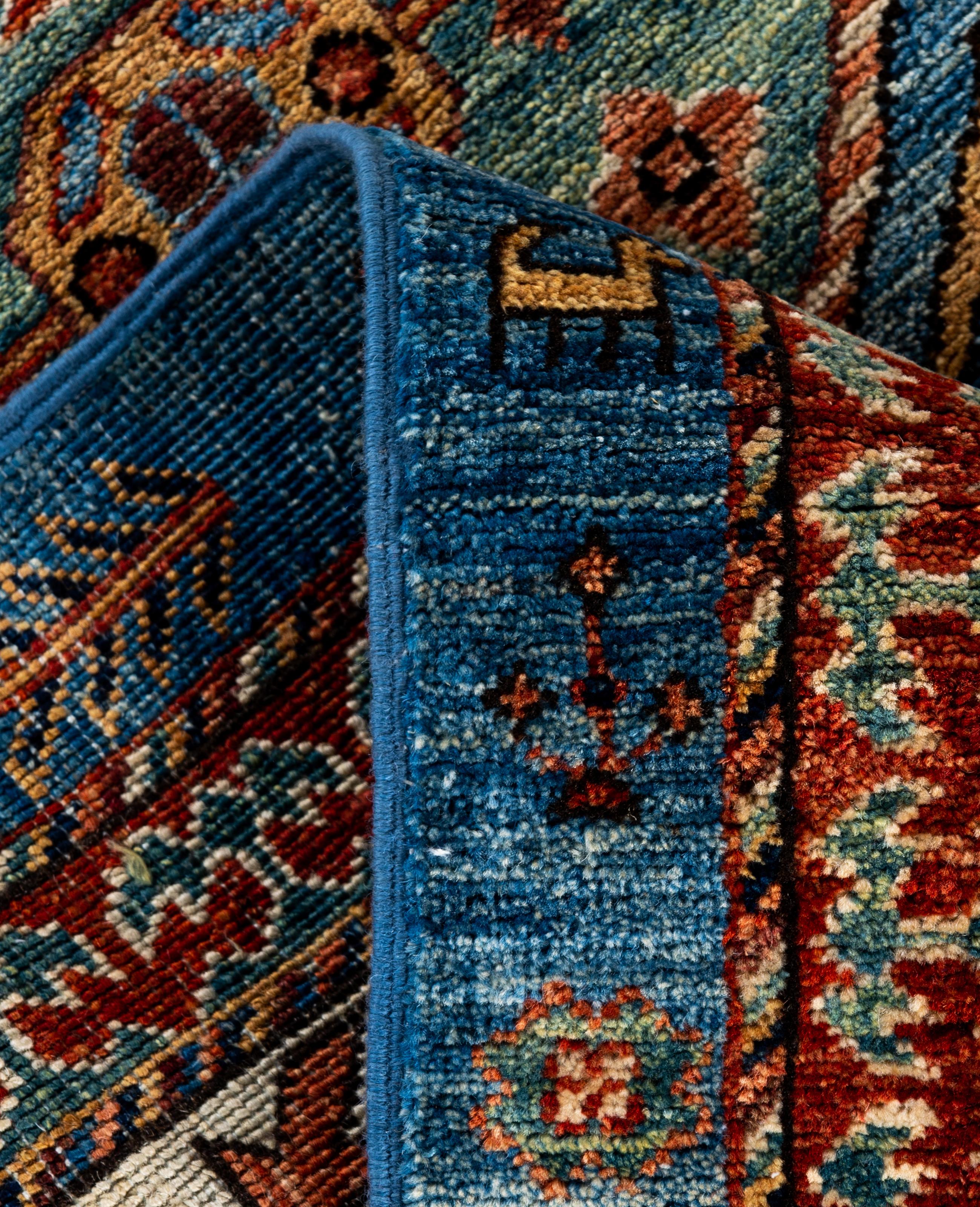 XXIe siècle et contemporain Tapis traditionnel tribal Serapi bleu clair noué à la main 2' 9