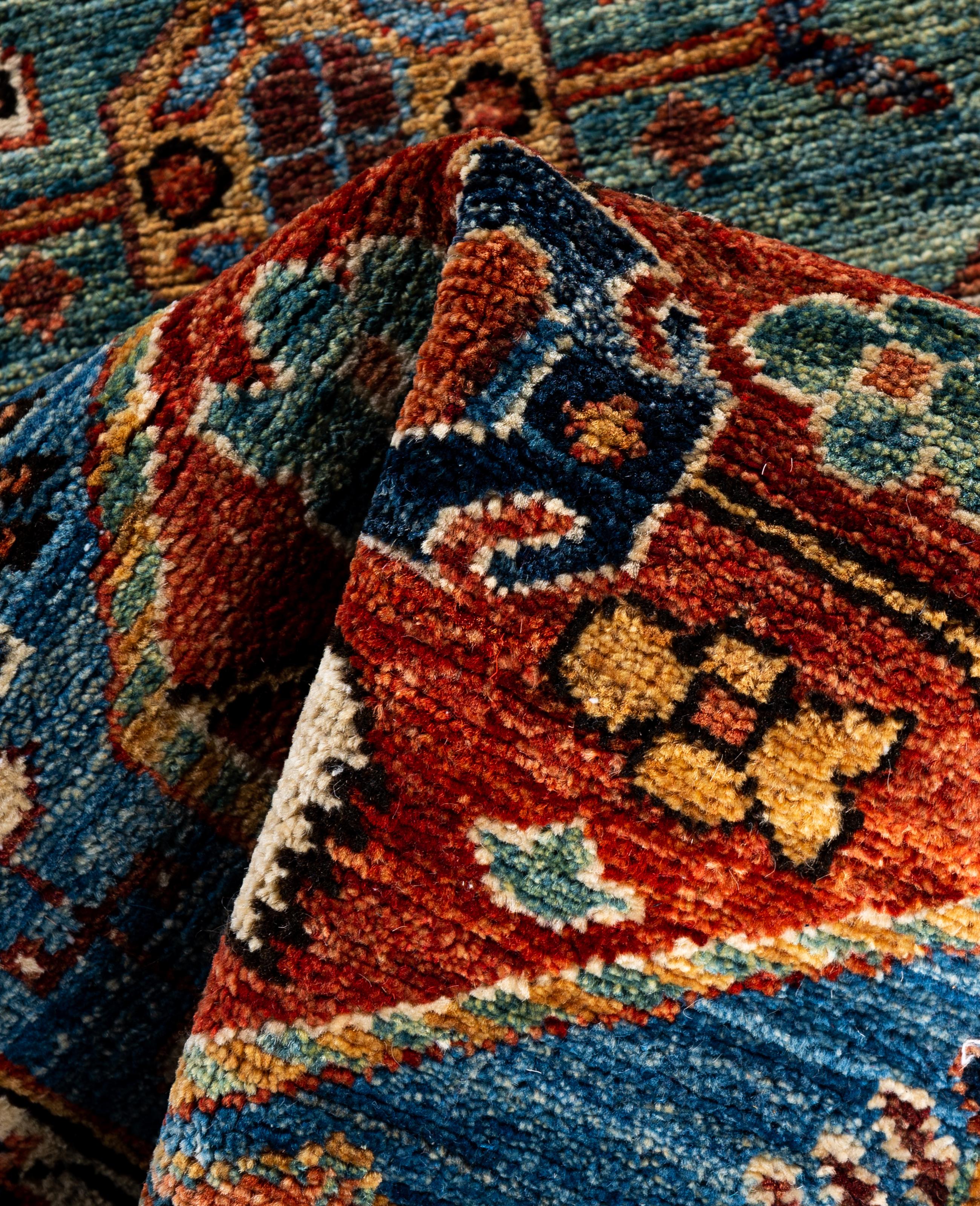 Laine Tapis traditionnel tribal Serapi bleu clair noué à la main 2' 9