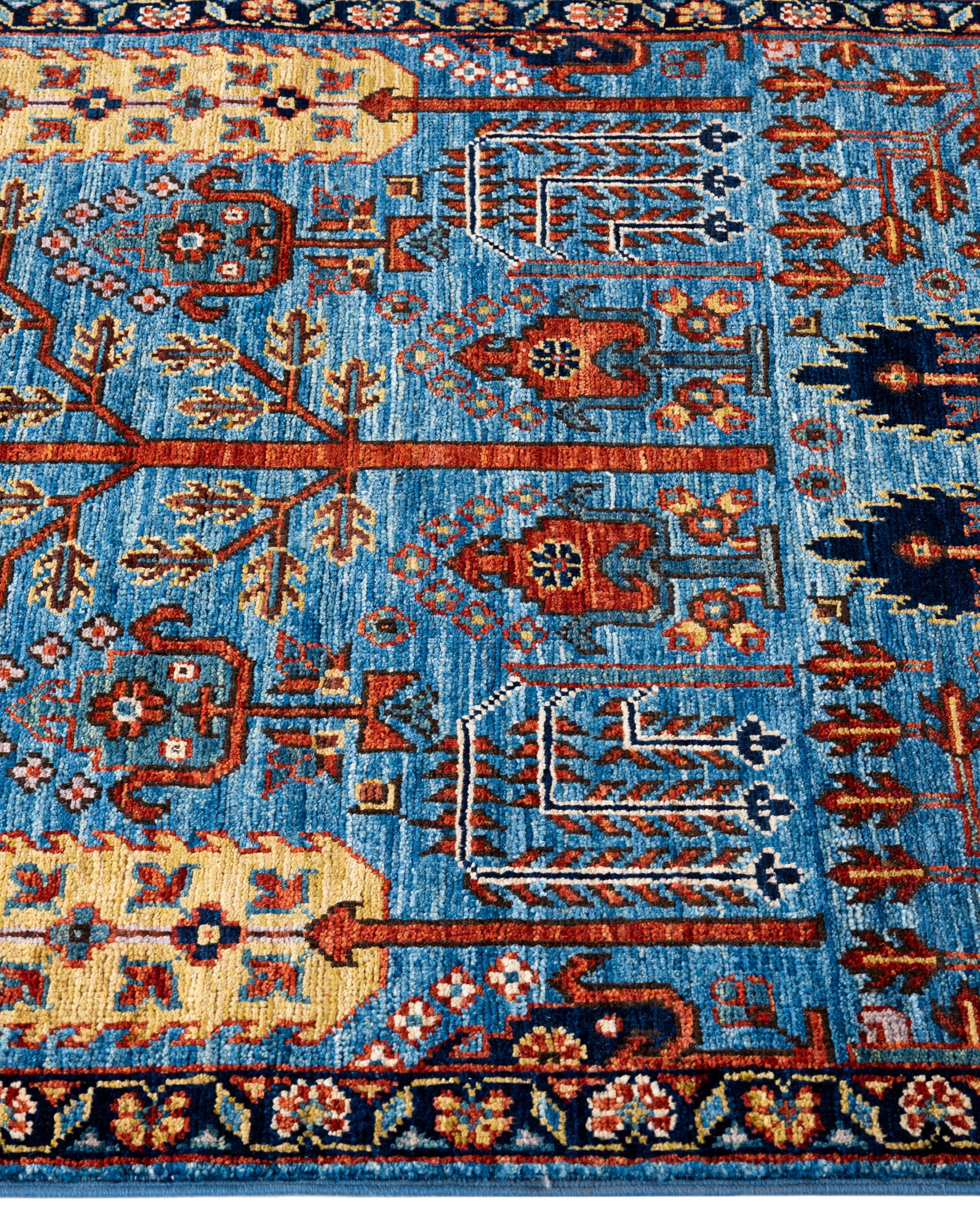Hand-Knotted Traditional Tribal Serapi Wool Hand Knotted Light Blue Area Rug 2' 9
