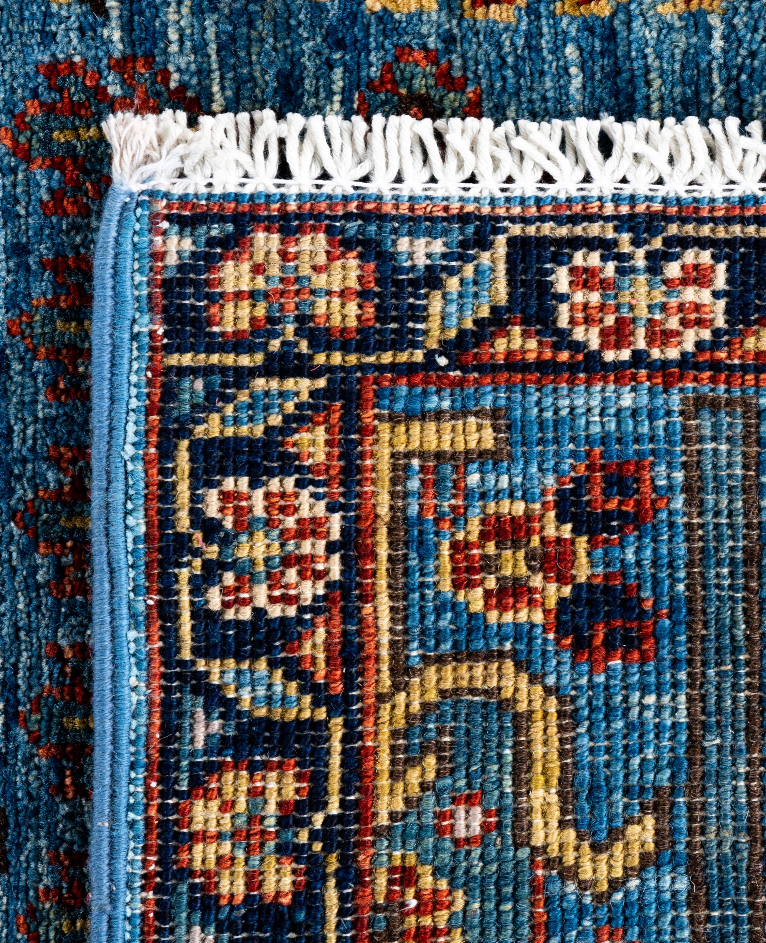 Traditional Tribal Serapi Wool Hand Knotted Light Blue Area Rug 2' 9