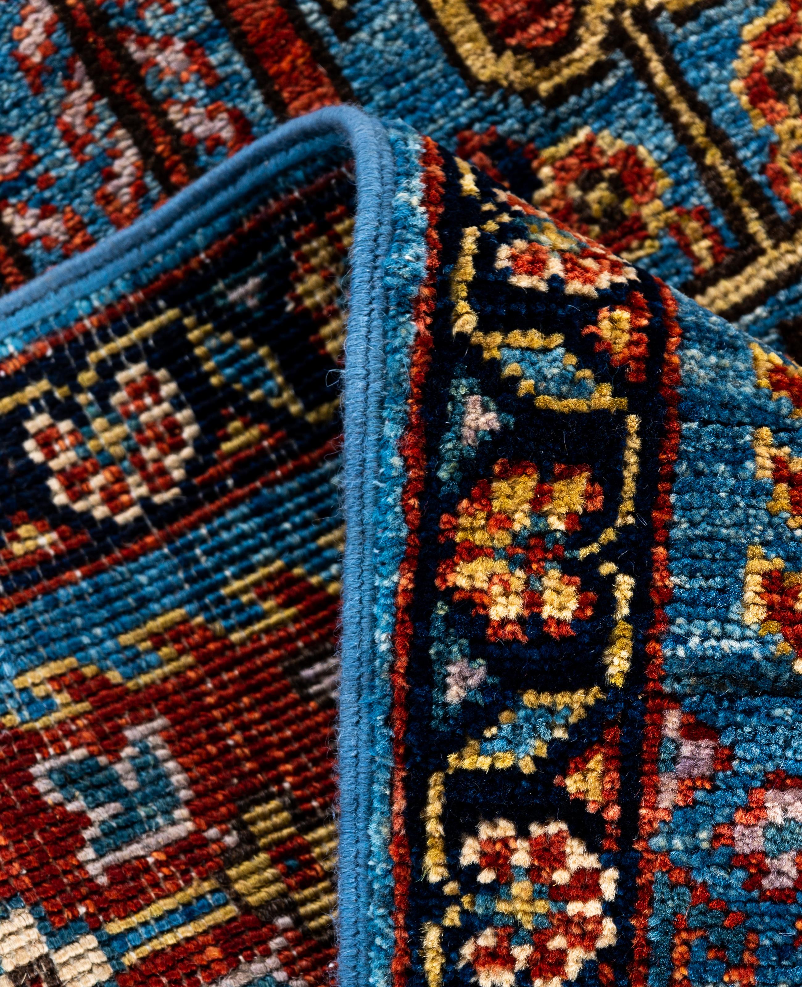 Contemporary Traditional Tribal Serapi Wool Hand Knotted Light Blue Area Rug 2' 9