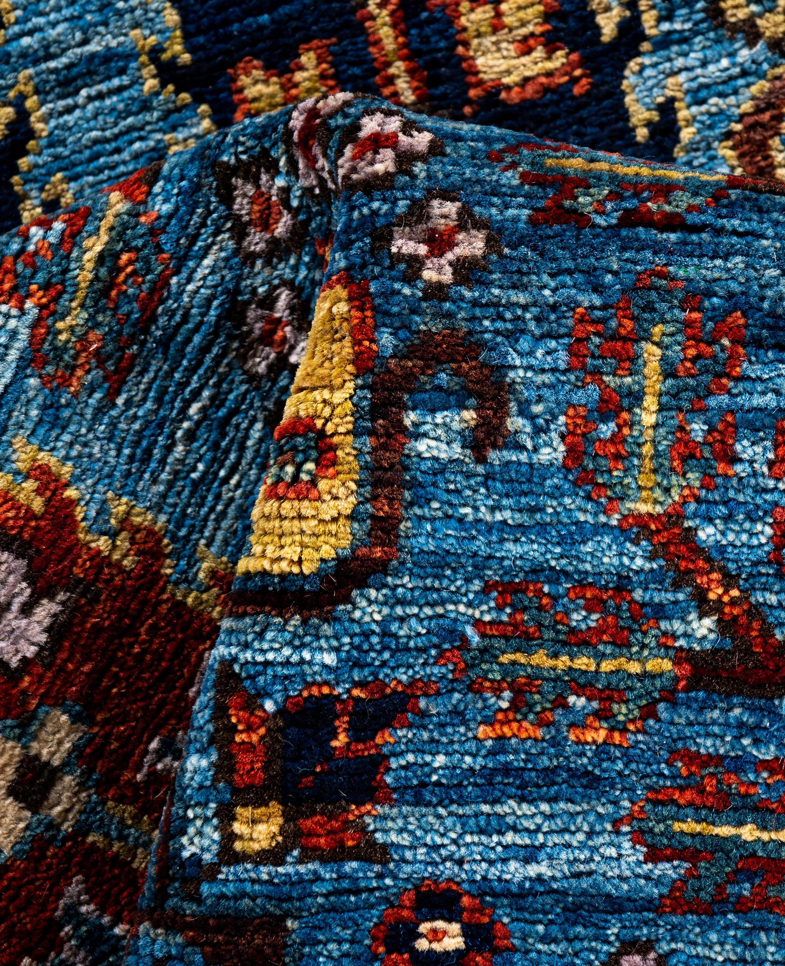 Traditional Tribal Serapi Wool Hand Knotted Light Blue Area Rug 2' 9