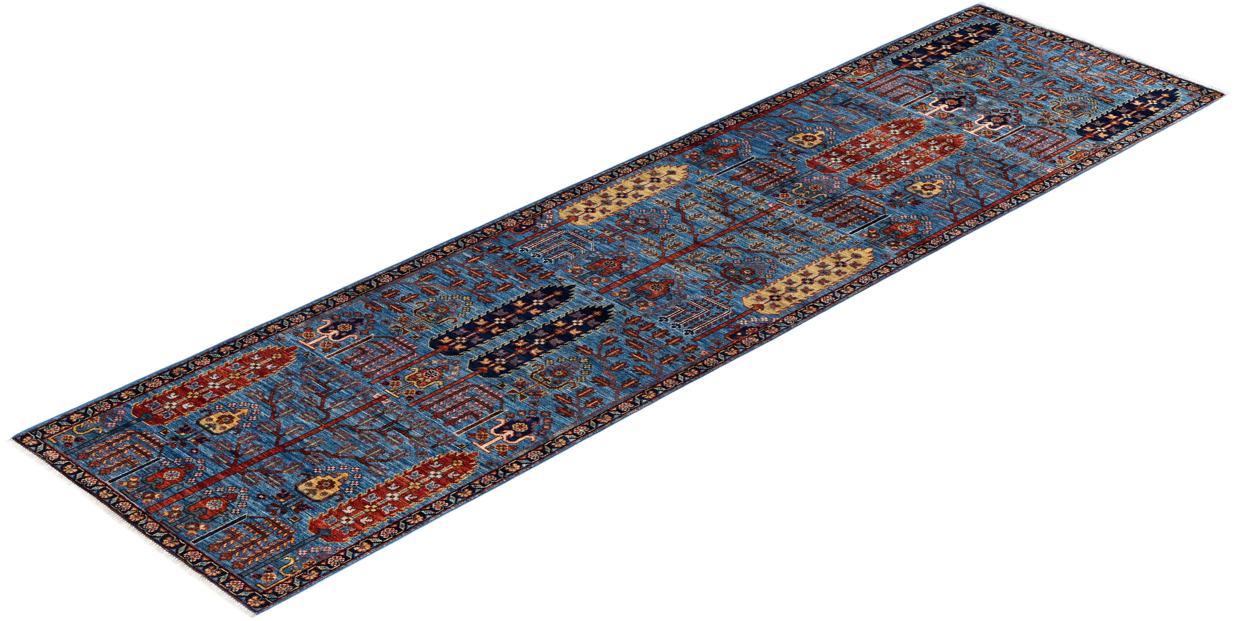 Traditional Tribal Serapi Wool Hand Knotted Light Blue Area Rug 2' 9